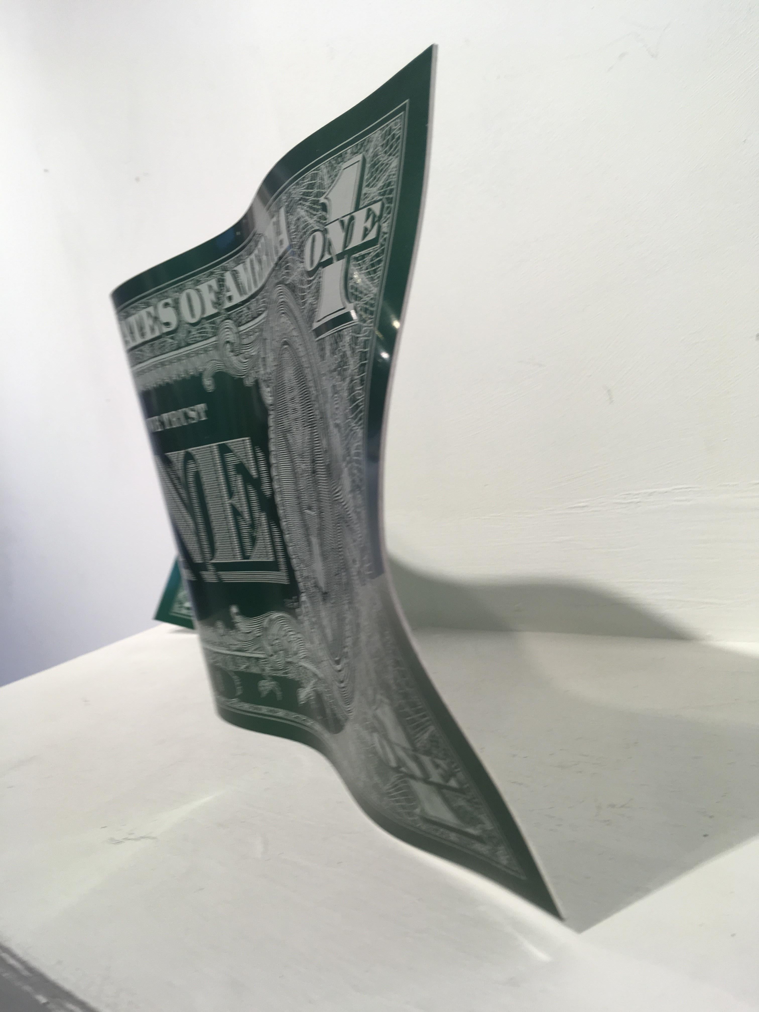 Dollar Bill Green -  engraved polished anodized aluminium sculpture - Contemporary Sculpture by Karl Lagasse