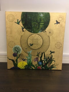 Transient Forever - contemporary collaborative decorative birds flowers gold