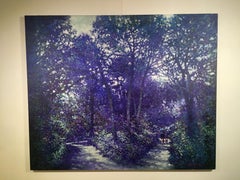 Bend in the Path - contemporary impressionist blue landscape tree park