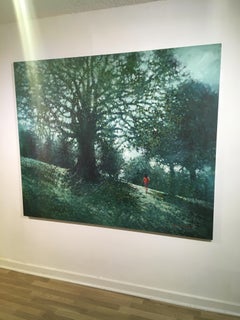 Up the Hill - contemporary impressionism green landscape trees park painting