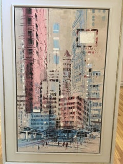 Große Stadt 2 – zeitgenössische Stadtlandschaft Londoner Stadt, mehrfarbiges Ölgemälde