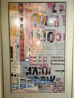 Tall City 4 - contemporary cityscape London letters multicoloured oil painting