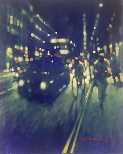 Strand at NIght - contemporary impressionistic dark blue night cityscape London