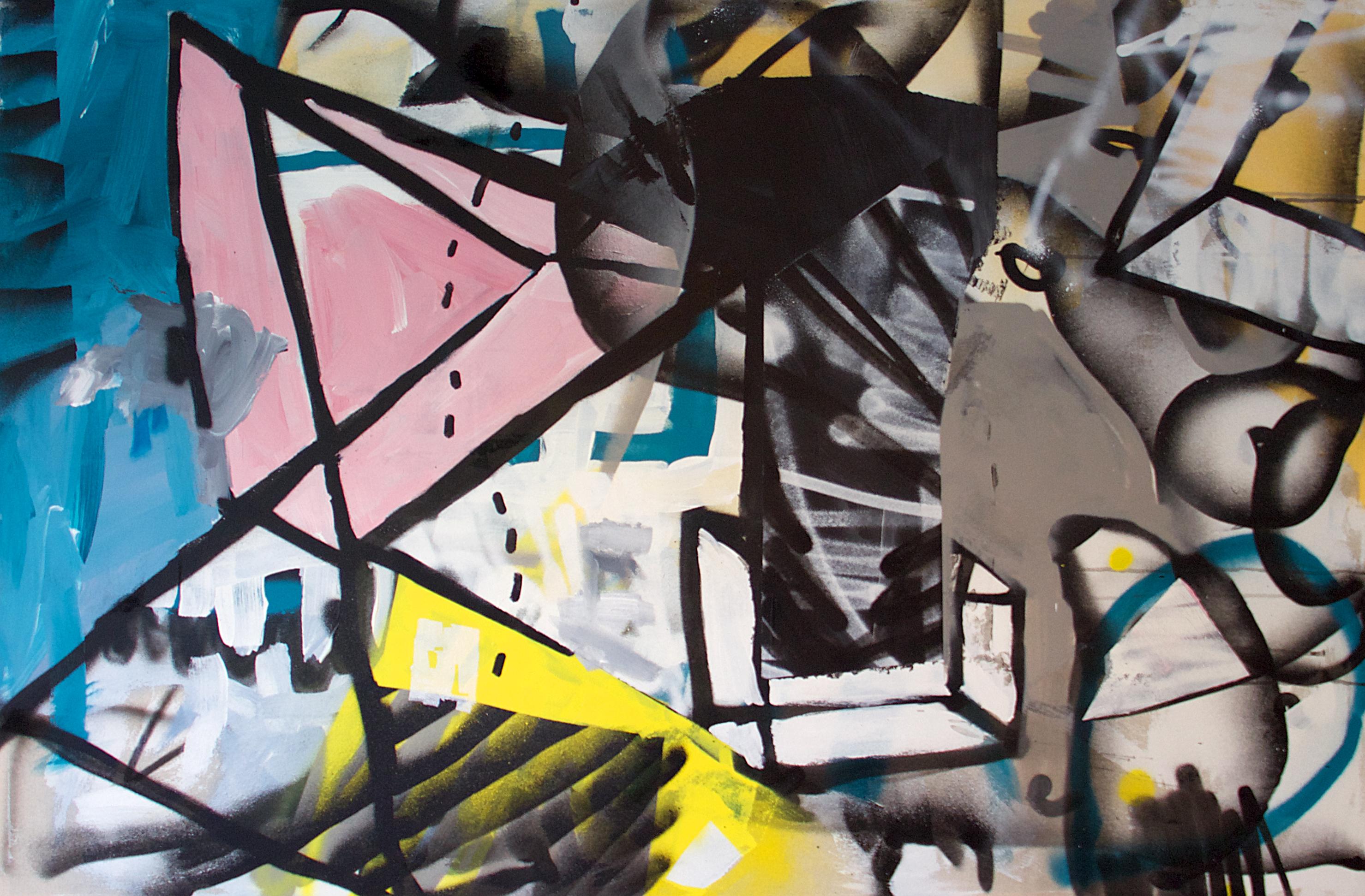 Cut Ups - contemporary colourful abstract graffiti mixed media painting