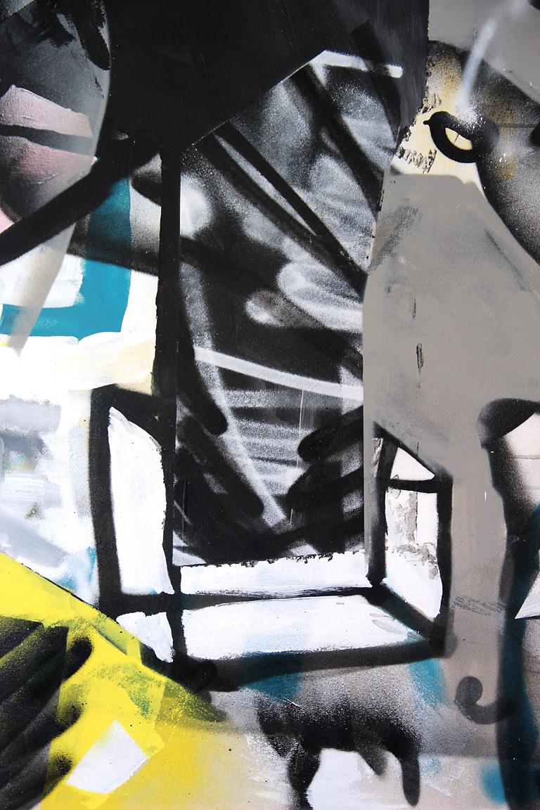 Cut Ups - pittura contemporanea a tecnica mista con graffiti astratti e colorati - Abstract Painting Nero di Brad Waters