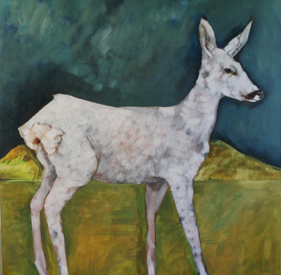 Christopher Rainham Animal Painting - The White Hart - contemporary nature animal acrylic painting