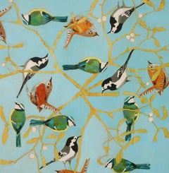 The Game of Forfeits Done - contemporary nature birds acrylic painting canvas