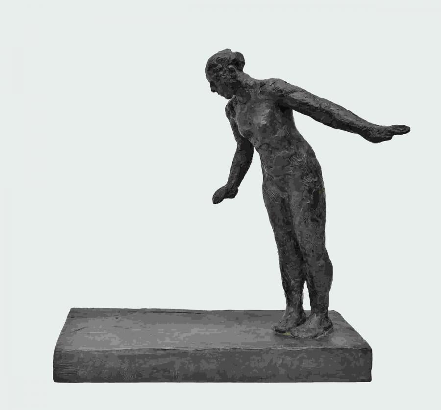 Dry Land - bronze and graphite resin contemporary sculpture female figure
