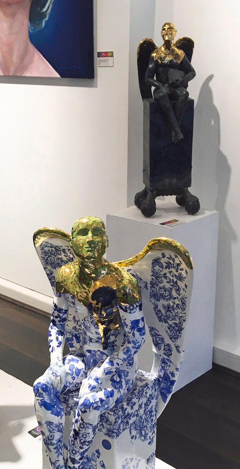 Seated Angel on Clawed Plinth - contemporary ceramic sculpture 1