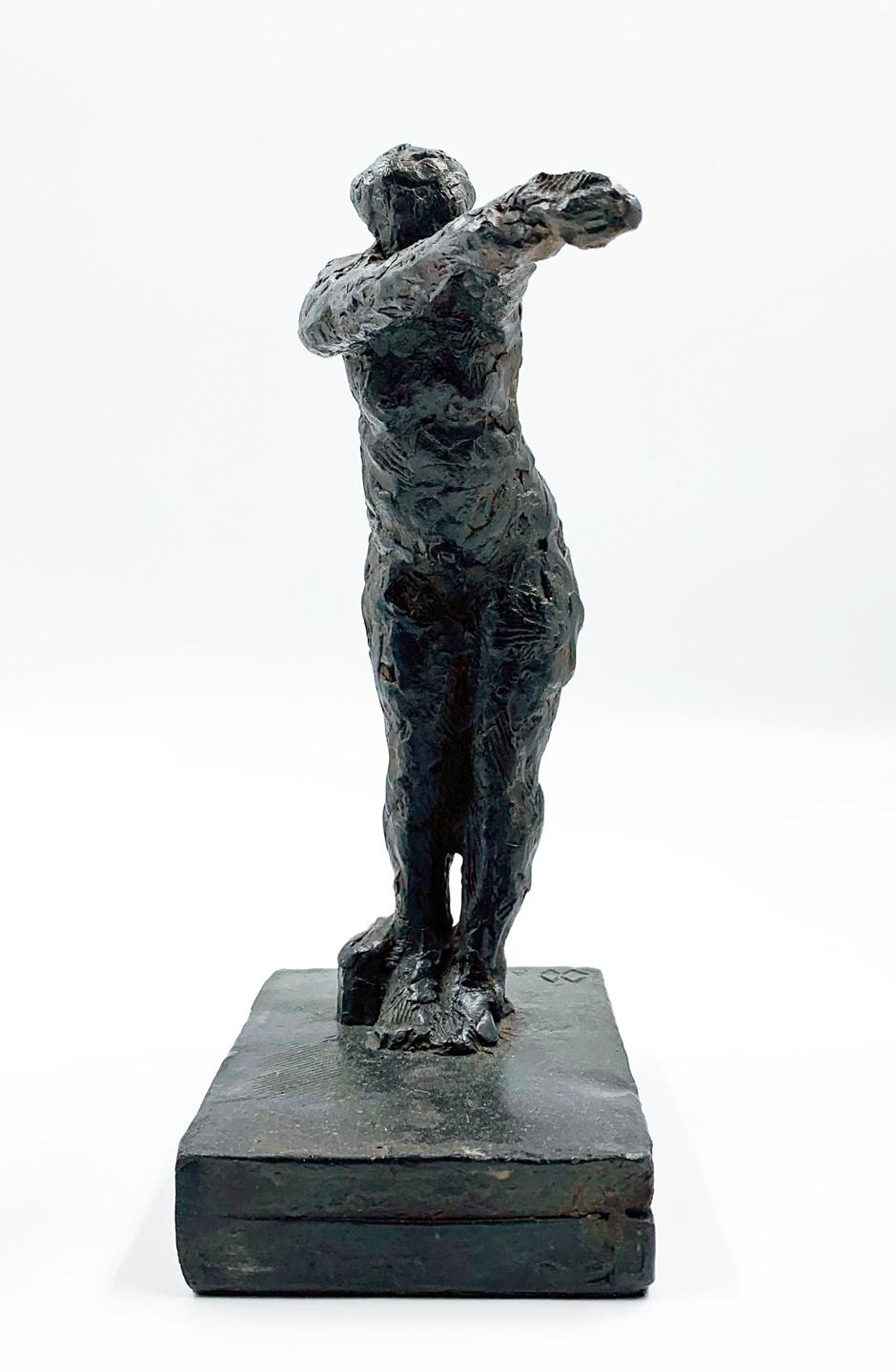Dancing with my Handbag - contemporary figurative bronze sculpture - Sculpture by Manny Woodard