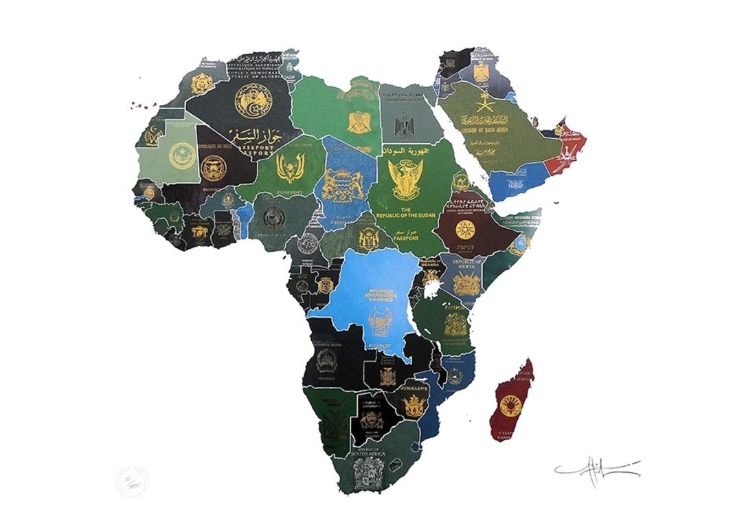 Africa - mixed media passport map print hand painted
