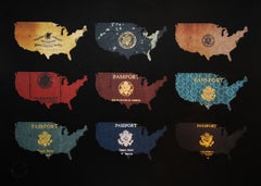 USA - mixed media passport map print hand painted