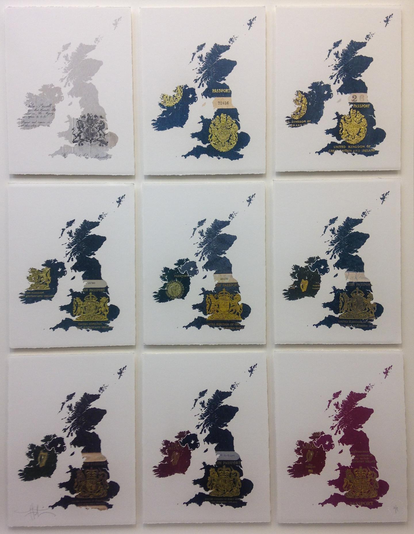 UK & Ireland White - mixed media passport map print hand painted