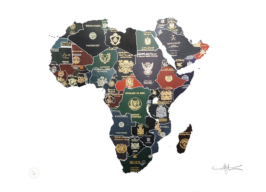 Yanko Tihov Print - Africa 1960s - mixed media passport map print hand painted