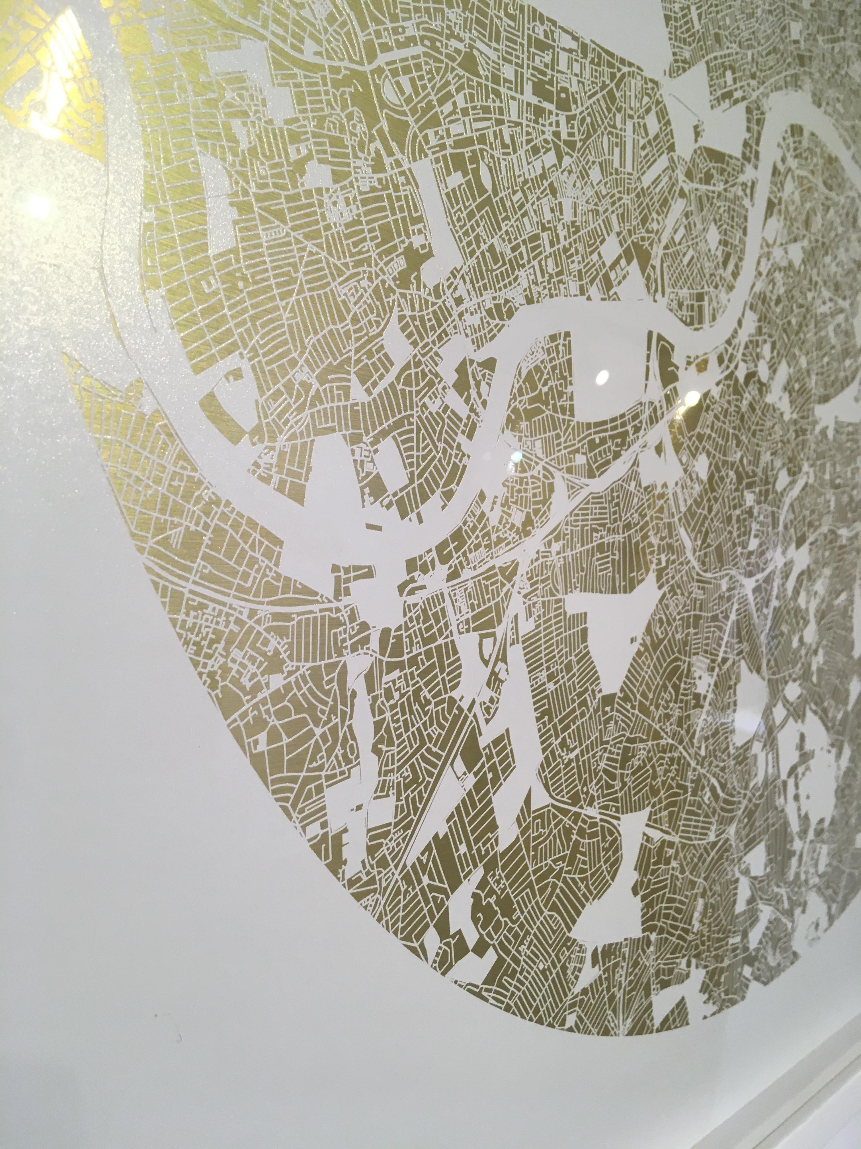 Gold Mappa Mundi London, white - contemporary gold foil London map print - Contemporary Print by Ewan David Eason