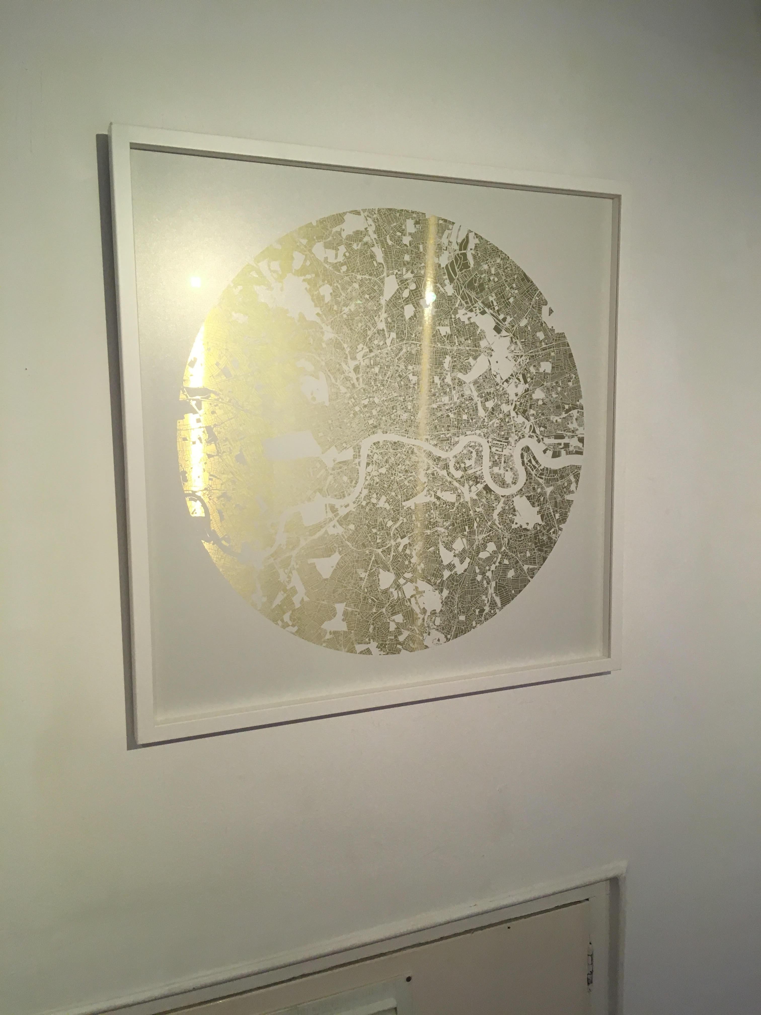 Gold Mappa Mundi London, white - contemporary gold foil London map print - Print by Ewan David Eason