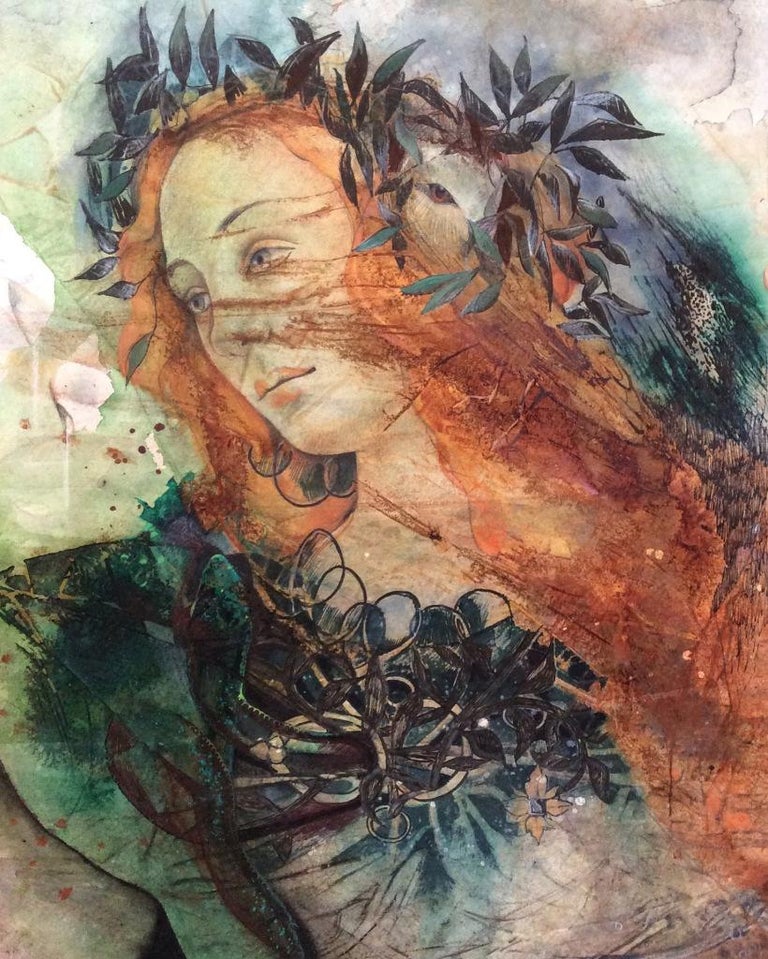 Stephen and Lorna Kirin - Minerva, after Botticelli - contemporary female  portrait watercolour painting For Sale at 1stDibs