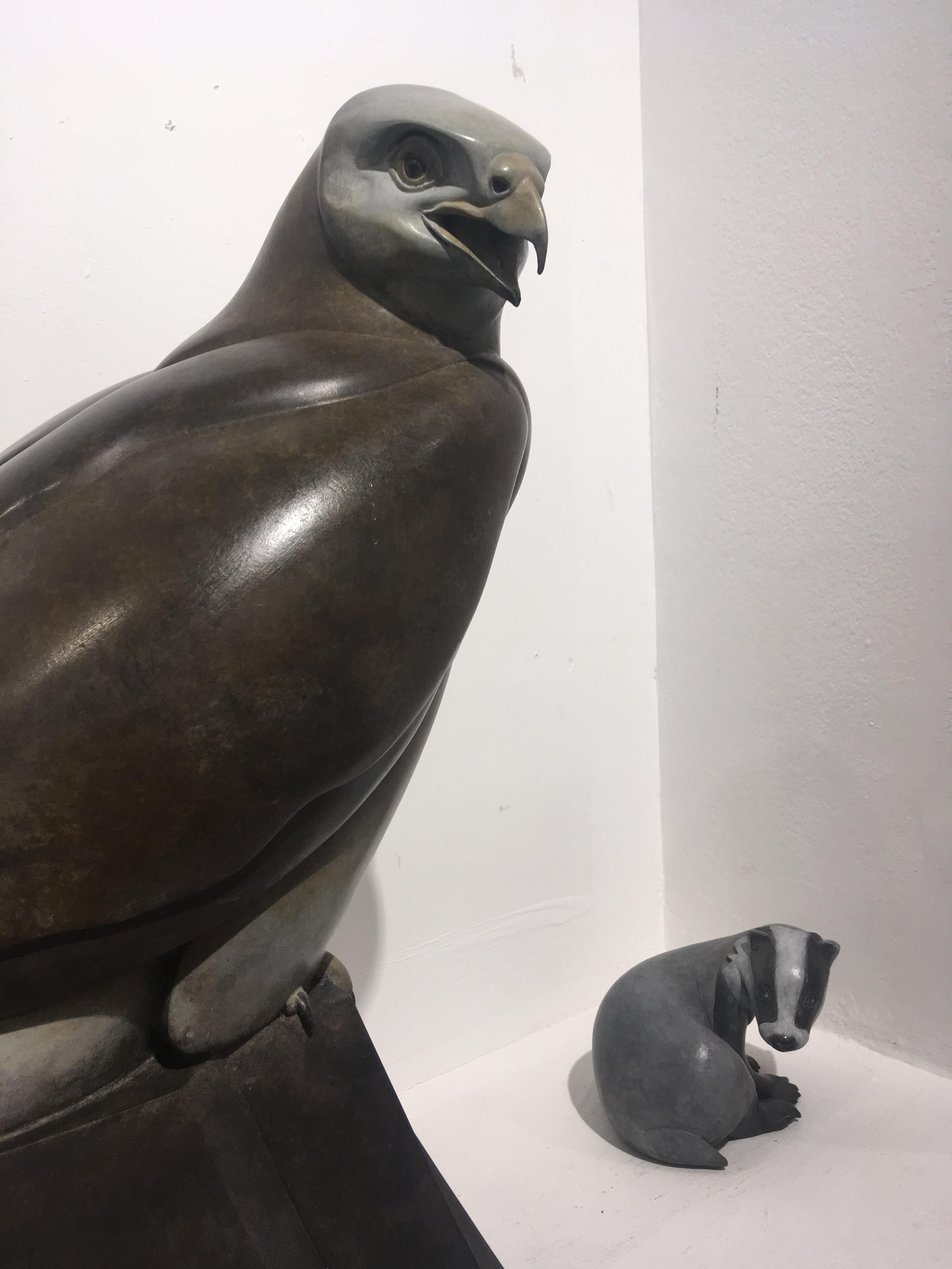 Persecuted - contemporary bronze wildlife animal badger sculpture 1