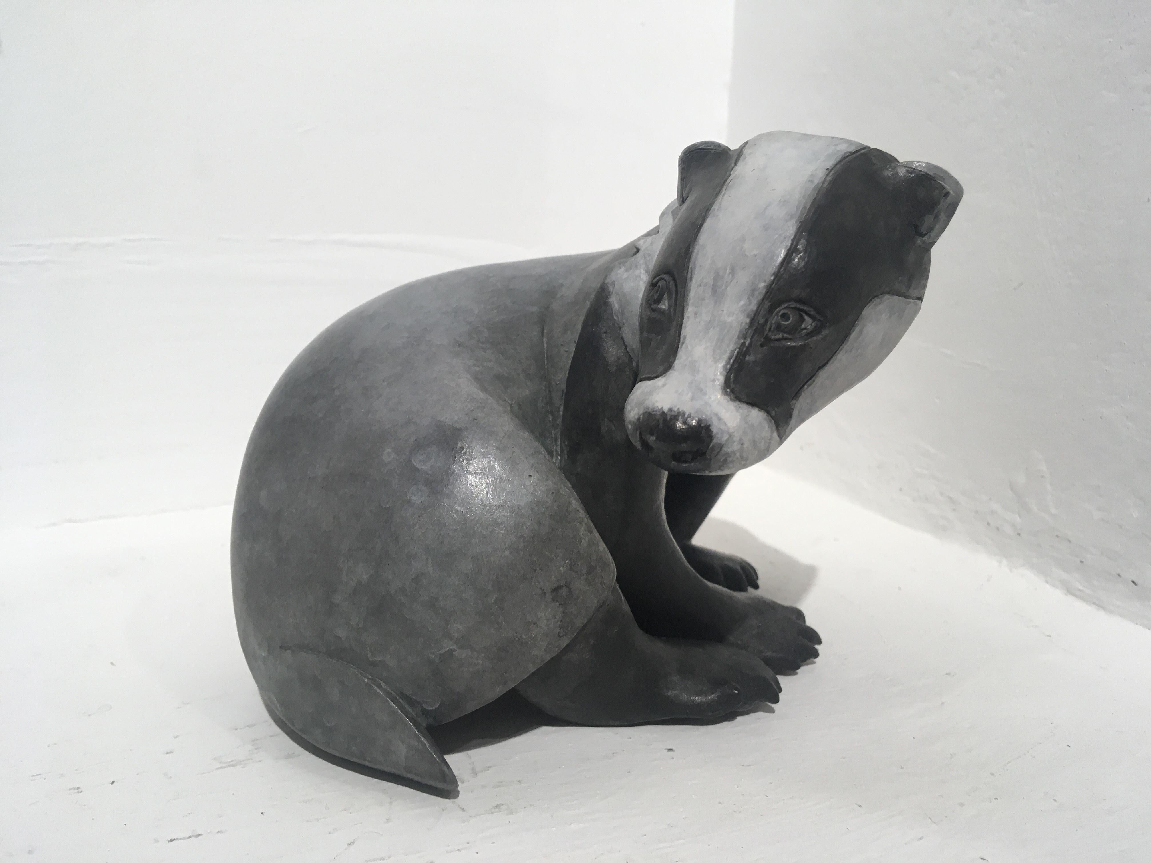 Persecuted - contemporary bronze wildlife animal badger sculpture - Sculpture by Ama Menec