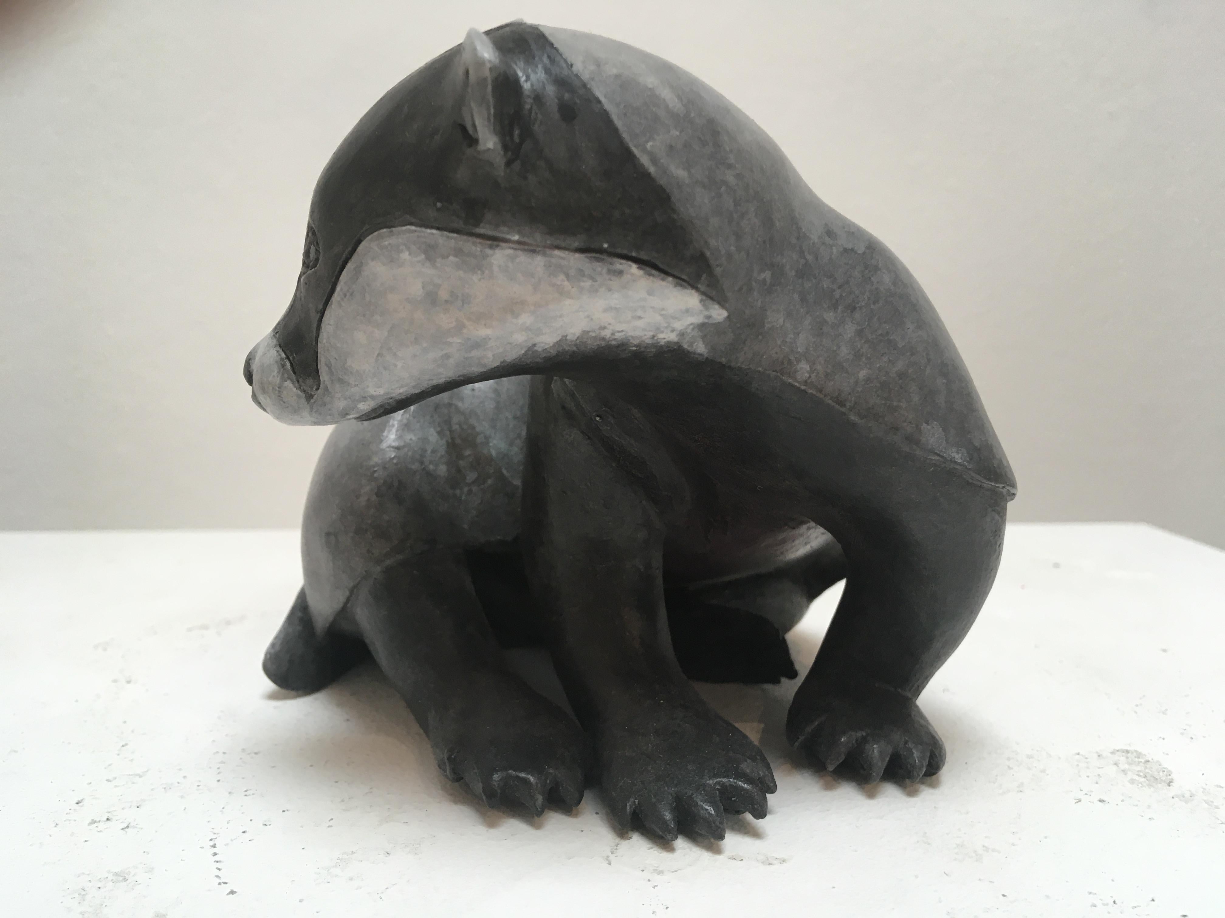 Persecuted - contemporary bronze wildlife animal badger sculpture - Contemporary Sculpture by Ama Menec