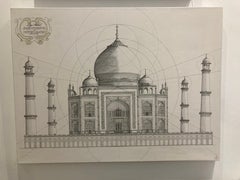 Taj Mahal - contemporary mixed media painting, architecture historic drawing
