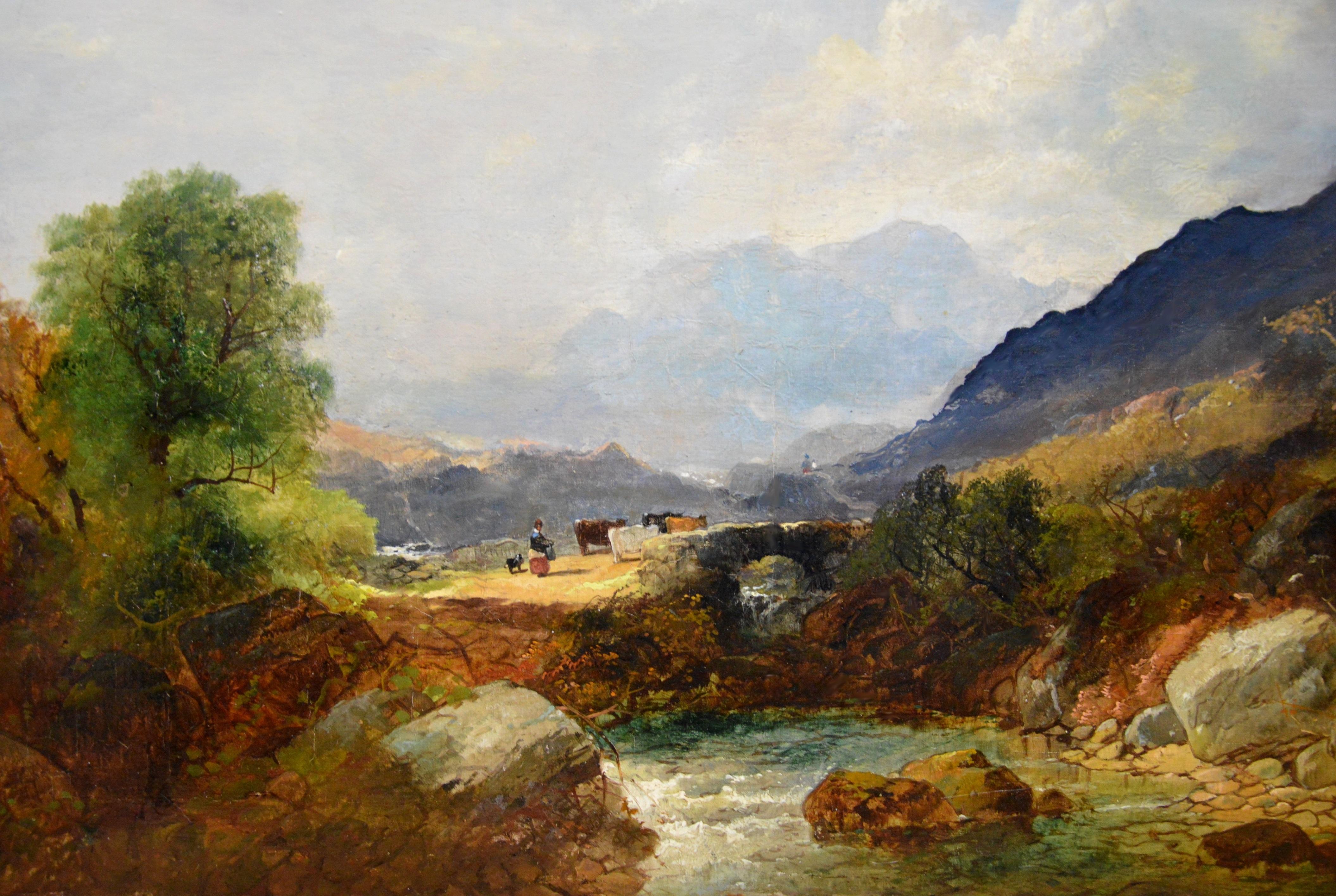 Snowdon, North Wales - Very Large 19th Century Oil Painting - Mount Snowdon - Brown Animal Painting by Joseph Horlor