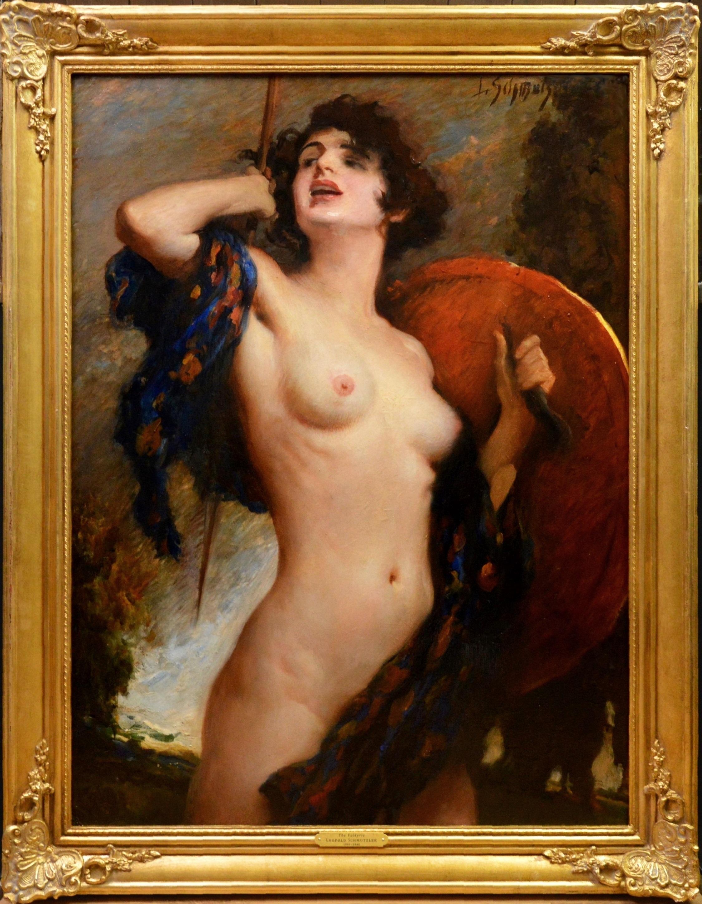 Leopold Schmutzler Figurative Painting - The Valkyre - Very Large 19th Century Nude Oil Painting - Female Warrior Goddess