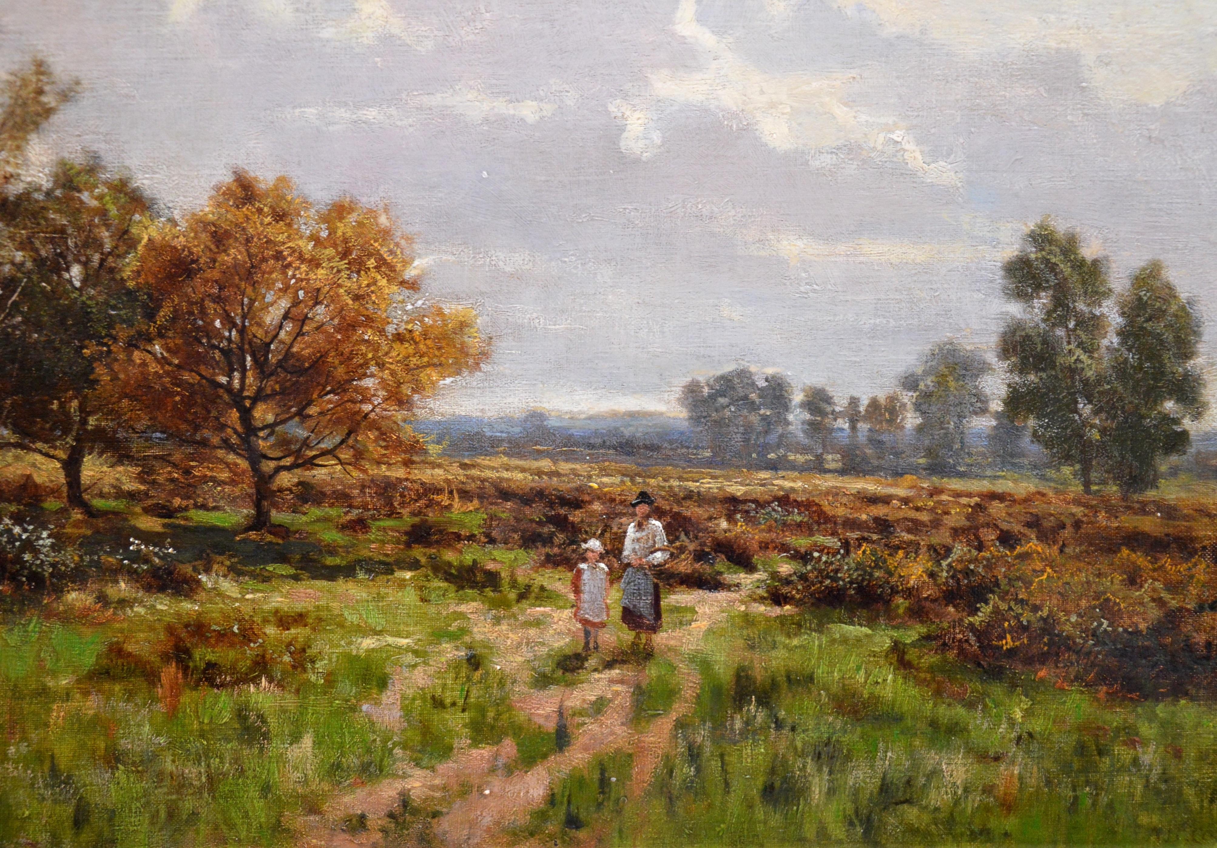 This is a fine 19th century oil on canvas depicting a mother and daughter crossing a field in summertime ‘Near Stratford Upon Avon’ by the listed Victorian landscape painter Arthur Bevan Collier 1832-1909. The painting is signed by the artist and