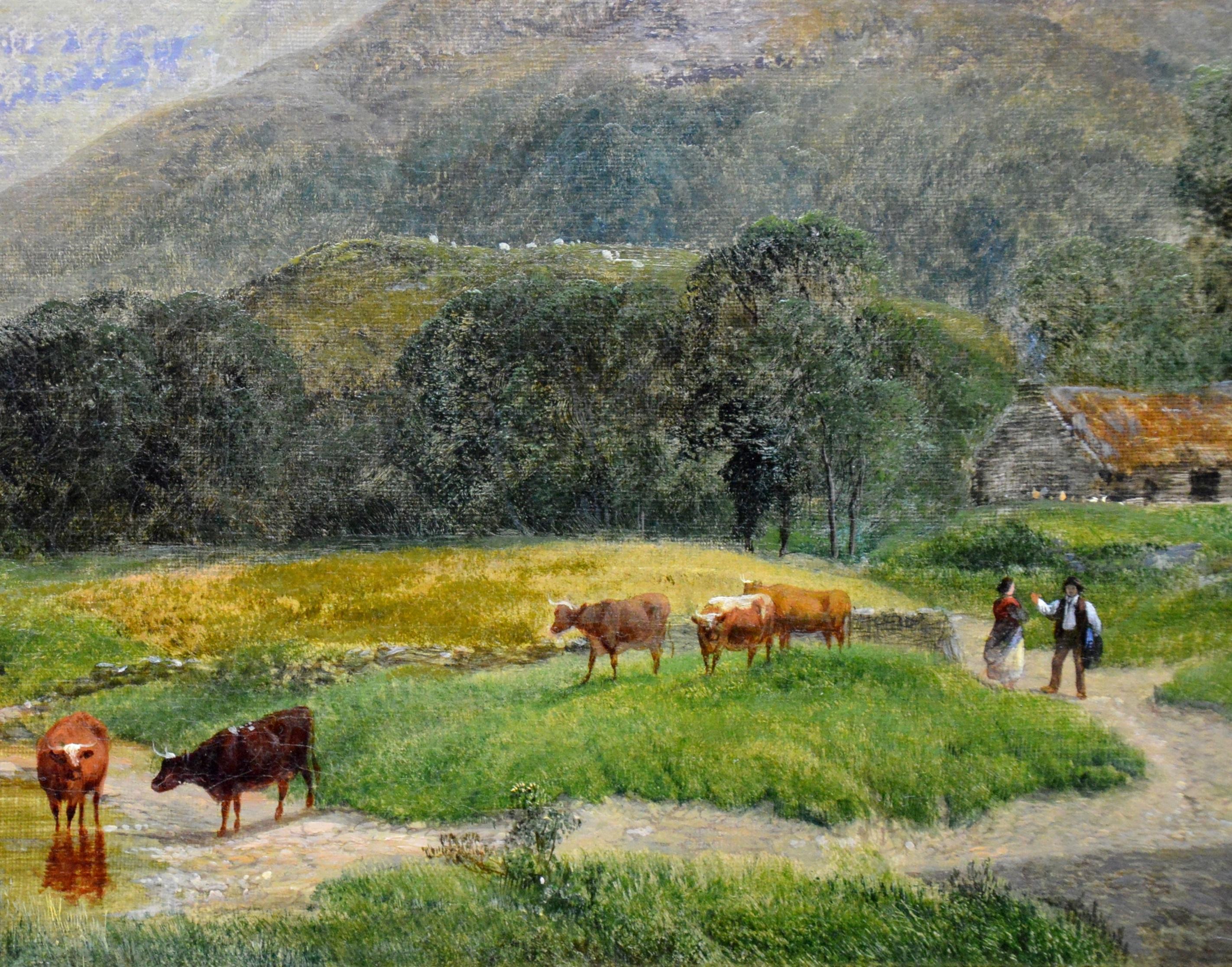 19th Century Landscape Oil painting of Cattle Watering at a Stream - Victorian Painting by George Shalders