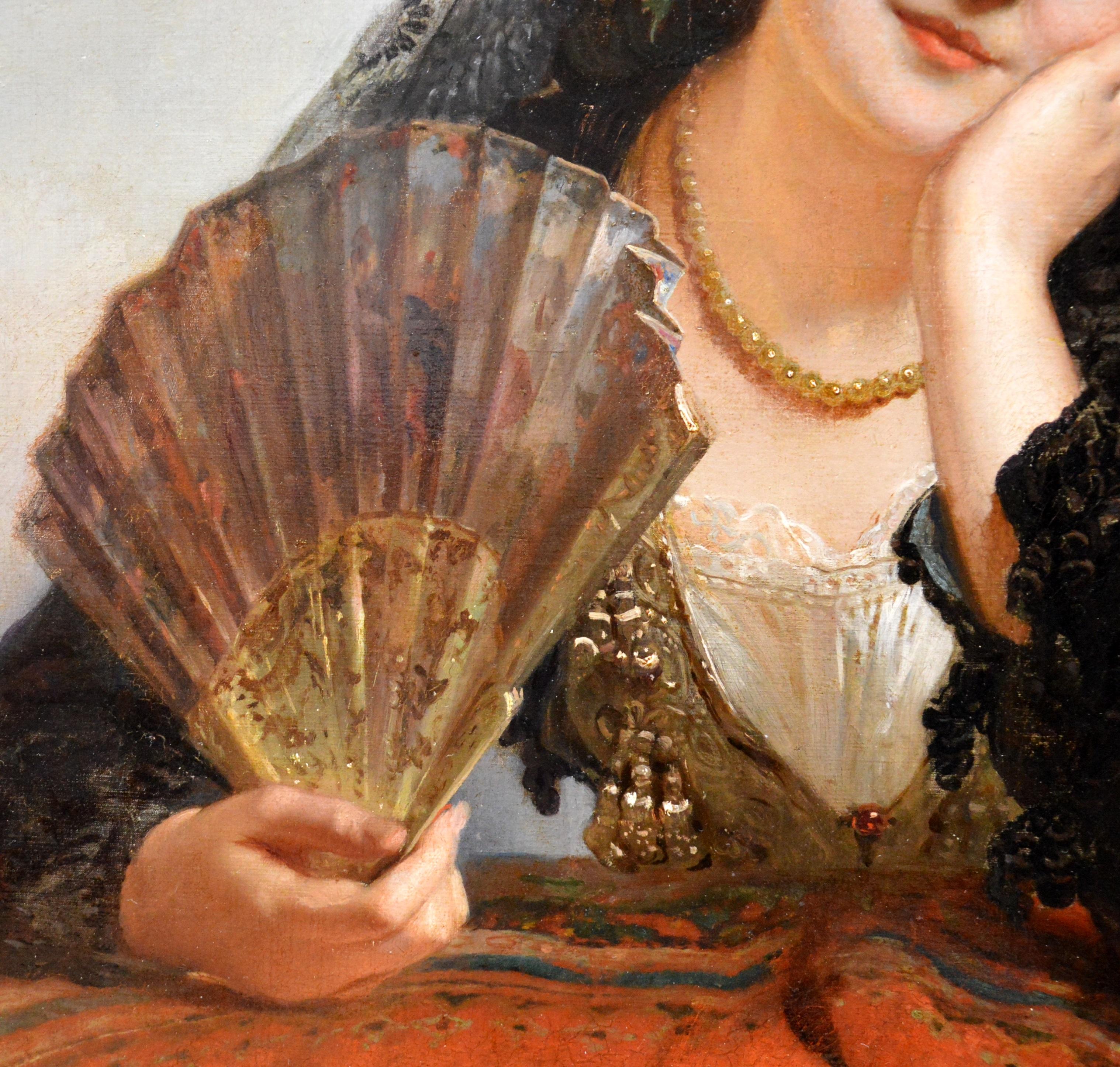 A Spanish Beauty - 19th Century French Portrait Oil Painting of Girl - Brown Portrait Painting by Henri-Guillaume Schlesinger