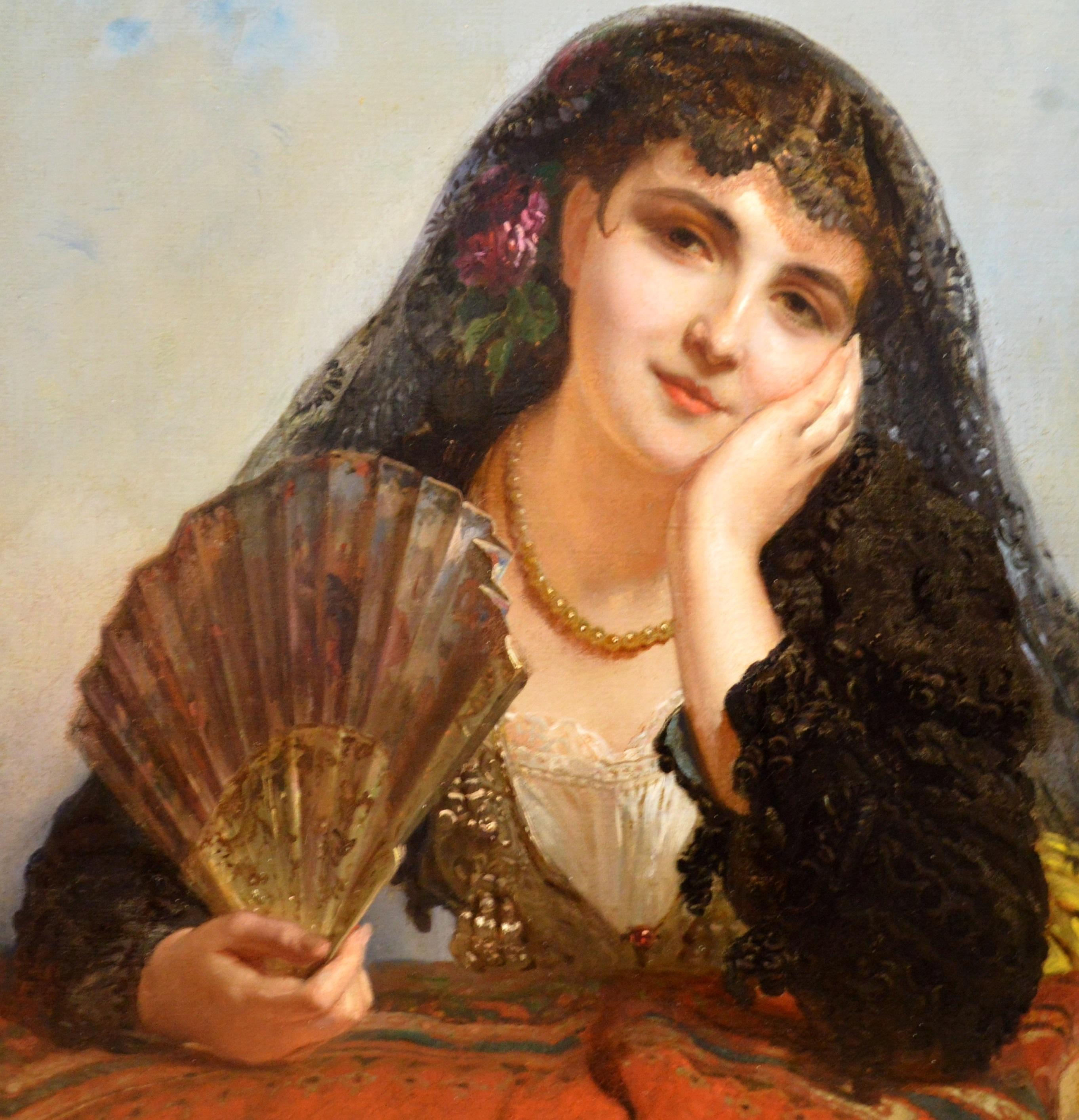 A Spanish Beauty - 19th Century French Portrait Oil Painting of Girl 1