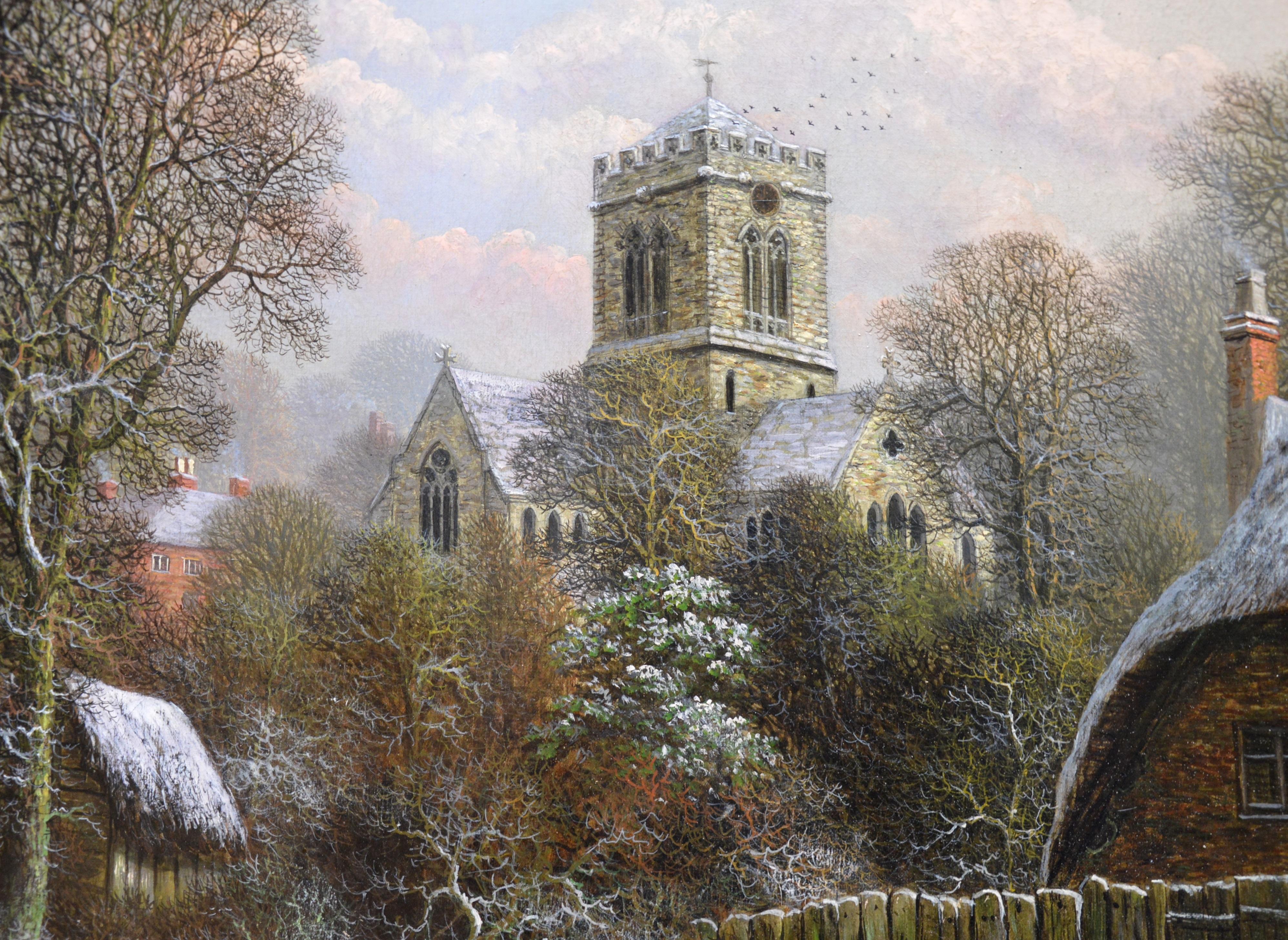 Ringwood, Hampshire - 19th Century Winter Landscape Oil Painting 1879 - Brown Landscape Painting by Charles Leaver