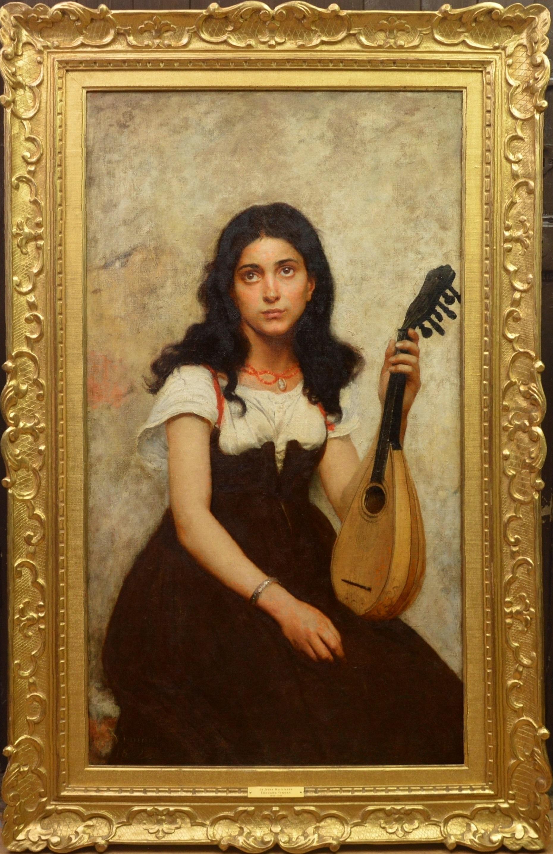 Edouard Vimont Portrait Painting - La Jeune Musicienne - 19th Century French Belle Epoque Oil Painting Portrait