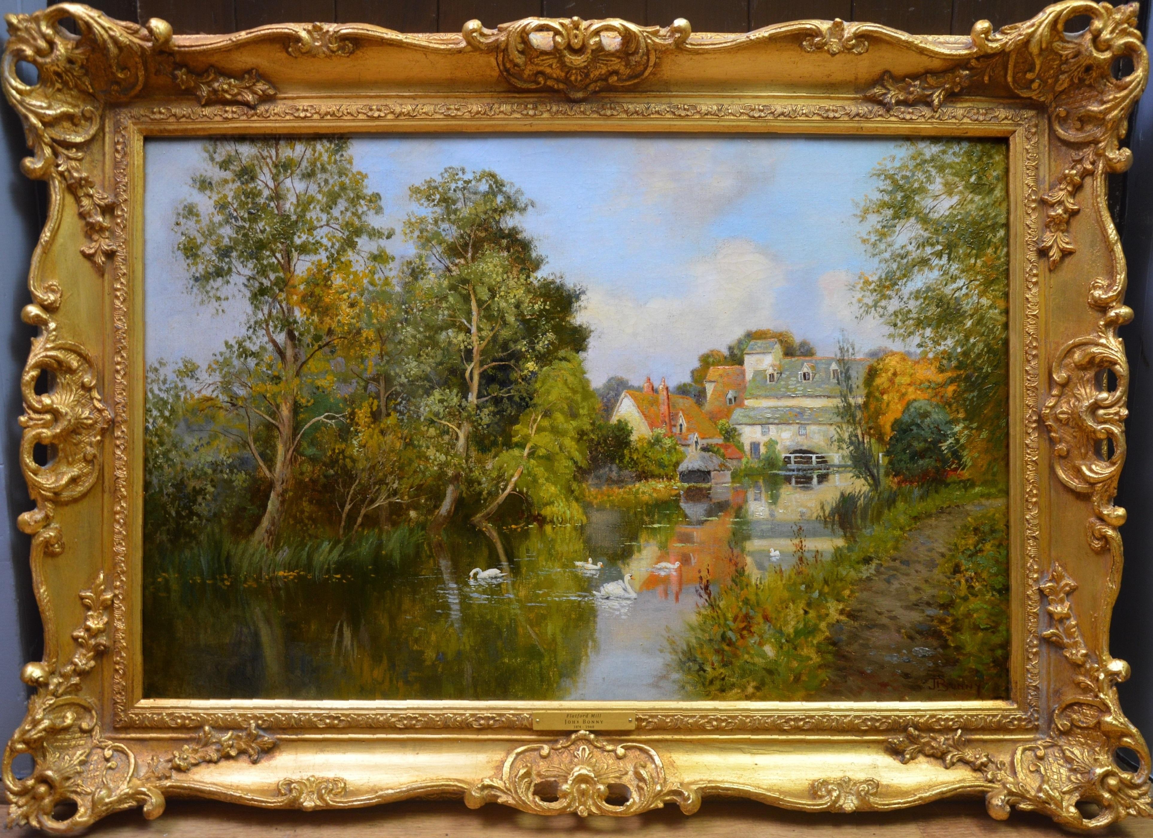 John Bonny Animal Painting - Flatford Mill - 19th Century Landscape Oil Painting of Constable Country