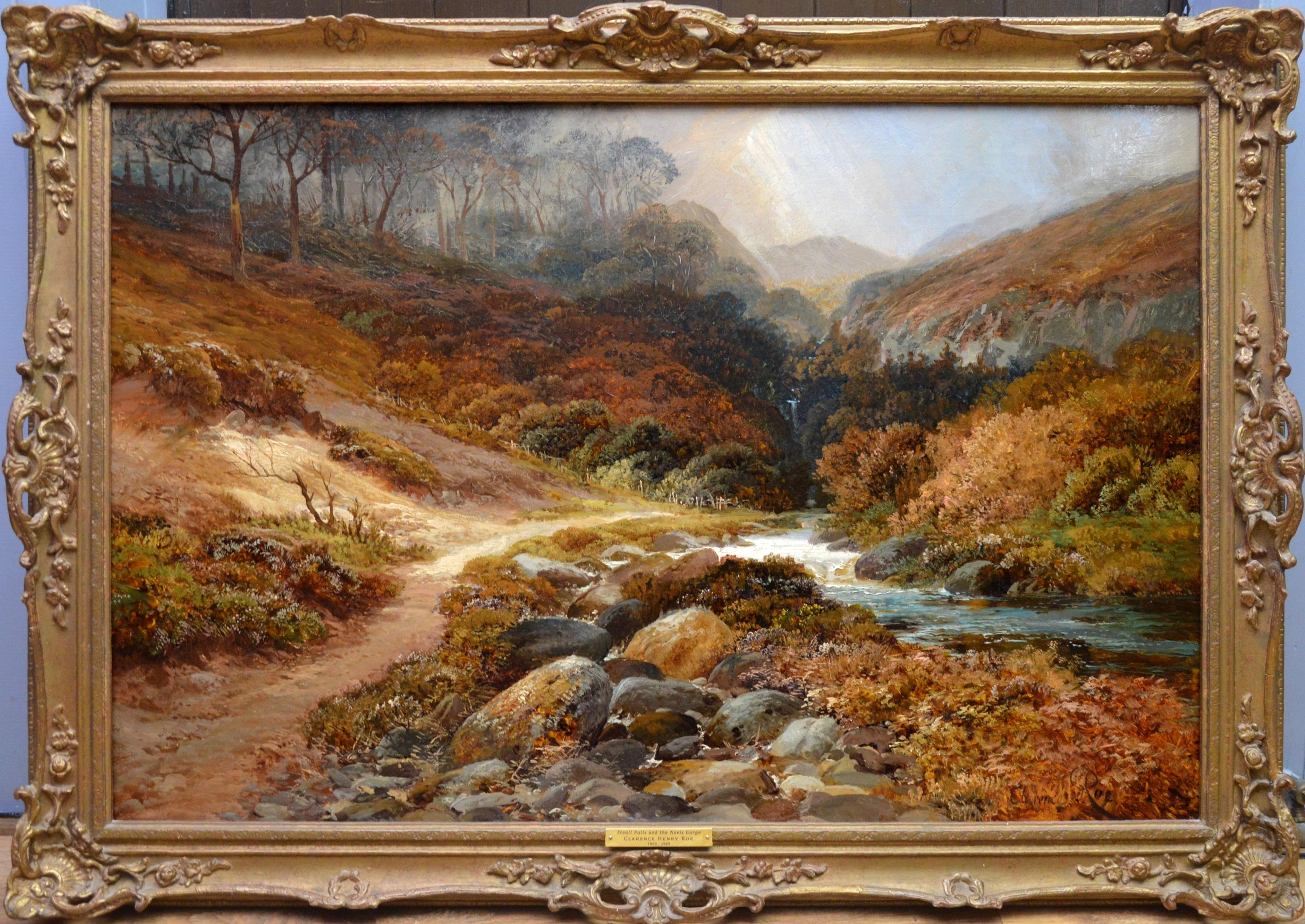 Clarence Henry Roe Landscape Painting - Steall Falls and the Nevis Gorge - 19th Century Scottish Highland Oil Painting