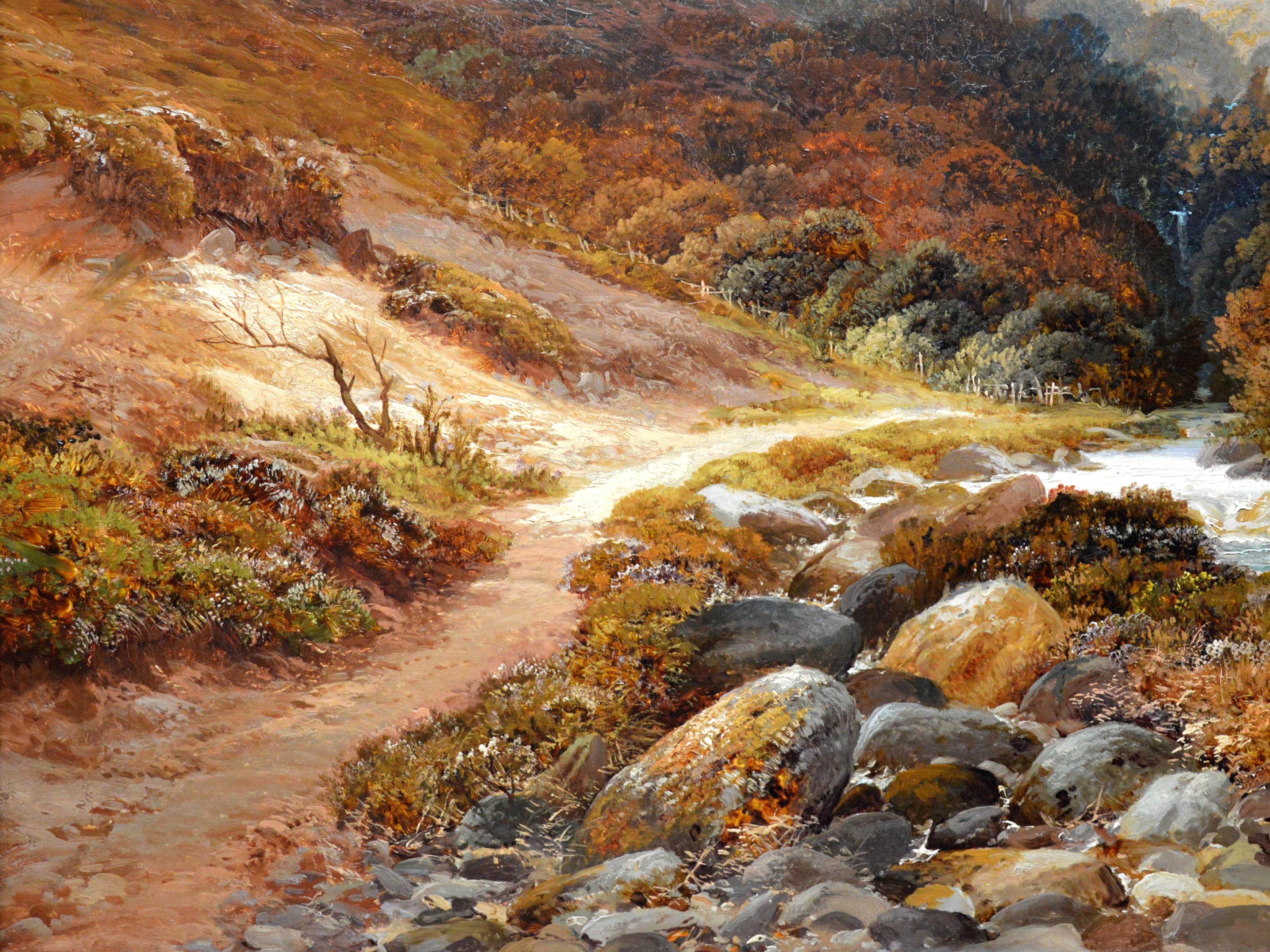 Steall Falls and the Nevis Gorge - 19th Century Scottish Highland Oil Painting - Brown Landscape Painting by Clarence Henry Roe