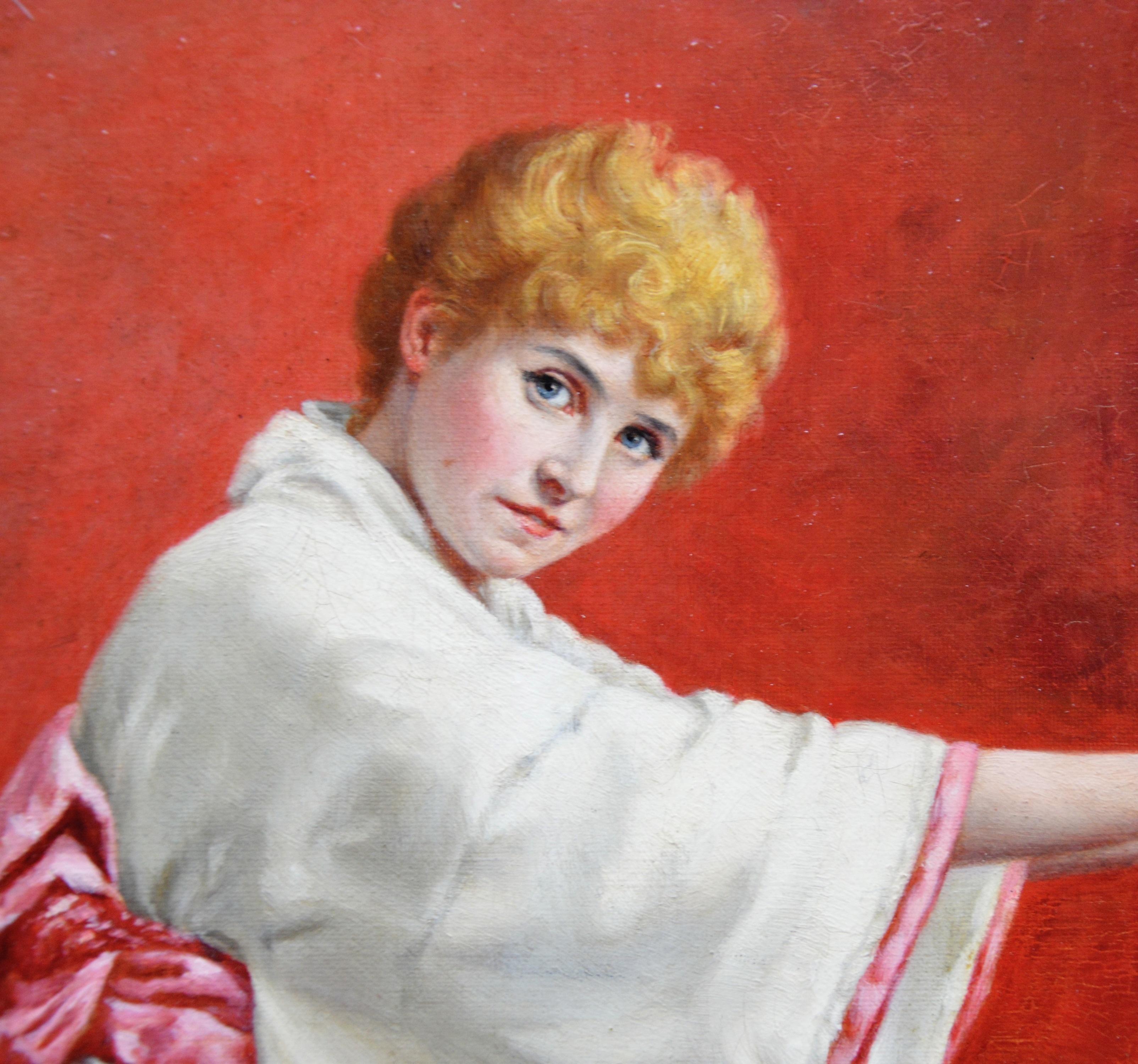 This is a fine 19th century full-length oil on canvas portrait of a red-headed ‘Girl in a Kimono’ by the Royal Academy painter Clara Murray Hawkes (1861-1930). The painting is signed by the artist and dated 1896. It is presented in a newly