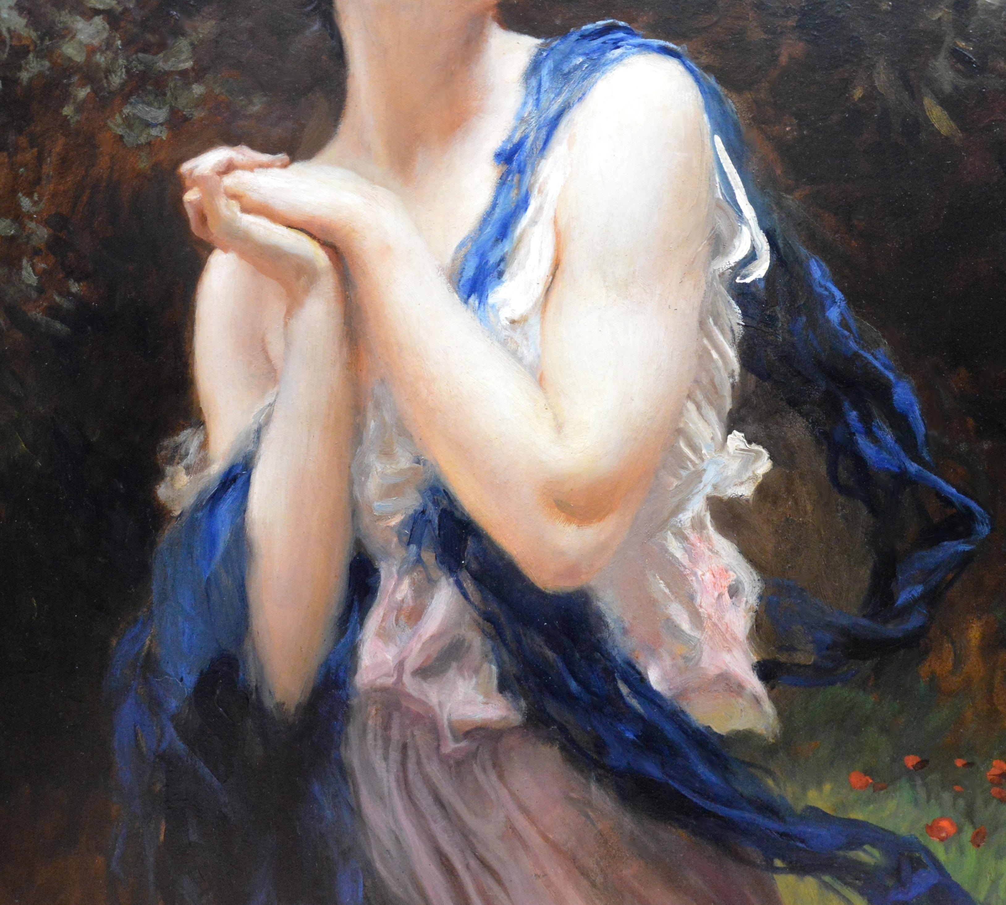 The Wood Nymph - Early 20th Century Portrait Oil Painting of Beautiful Brunette - Brown Figurative Painting by Leopold Schmutzler