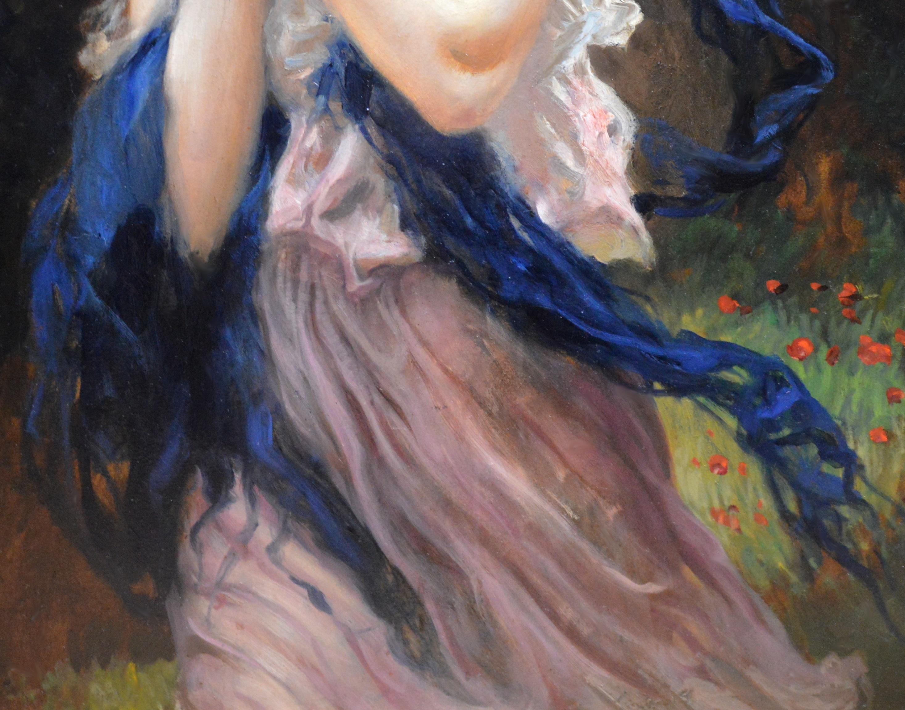 A large fine 19th century oil painting depicting the famous German actress Lili Marberg as a dryad draped in diaphanous fabrics by the eminent Bohemian painter Leopold Schmutzler (1864-1940). ‘The Wood Nymph’ is signed by the artist and presented in