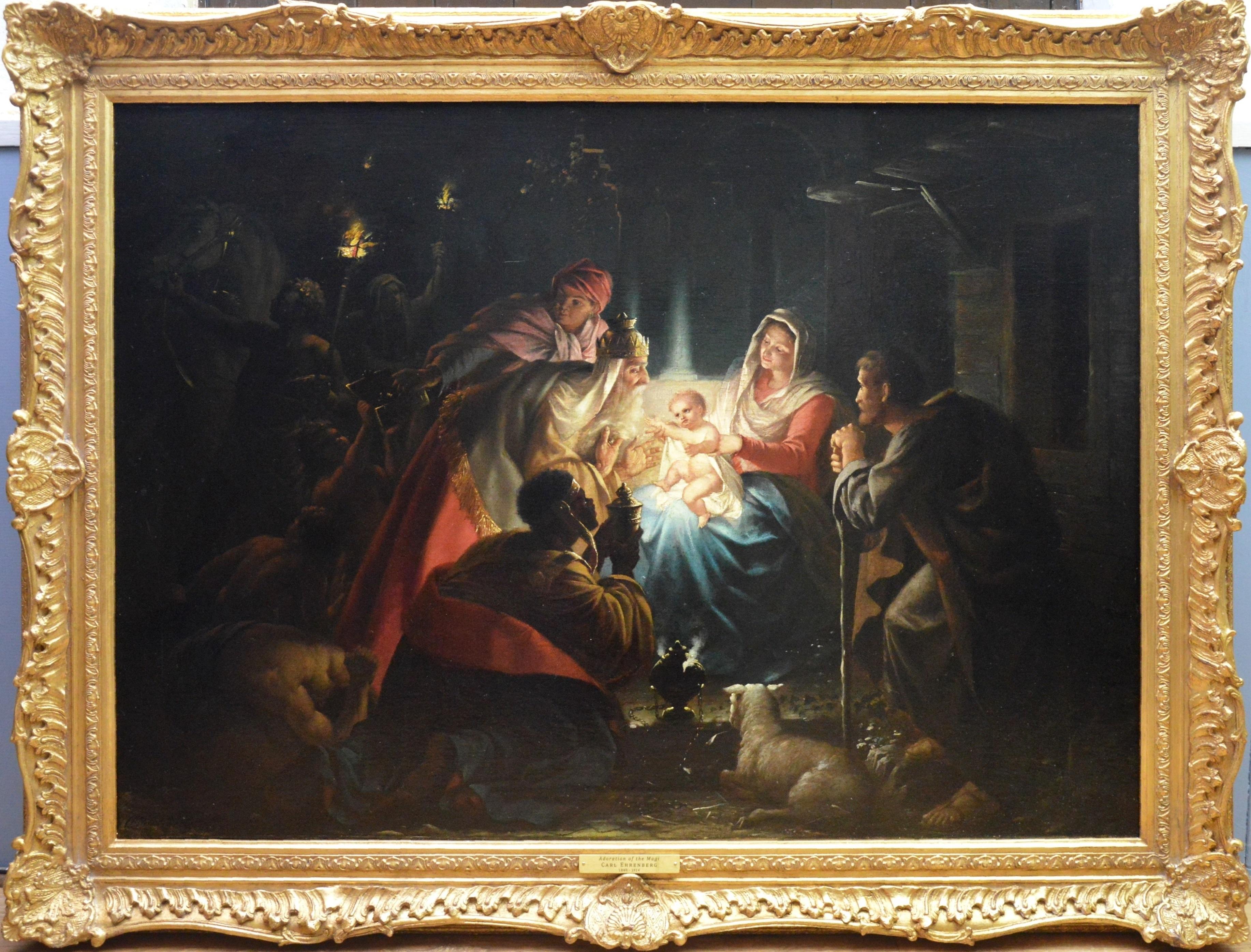 Carl Ehrenberg Figurative Painting - The Adoration of the Magi - 19th Century Oil Painting Nativity Jesus