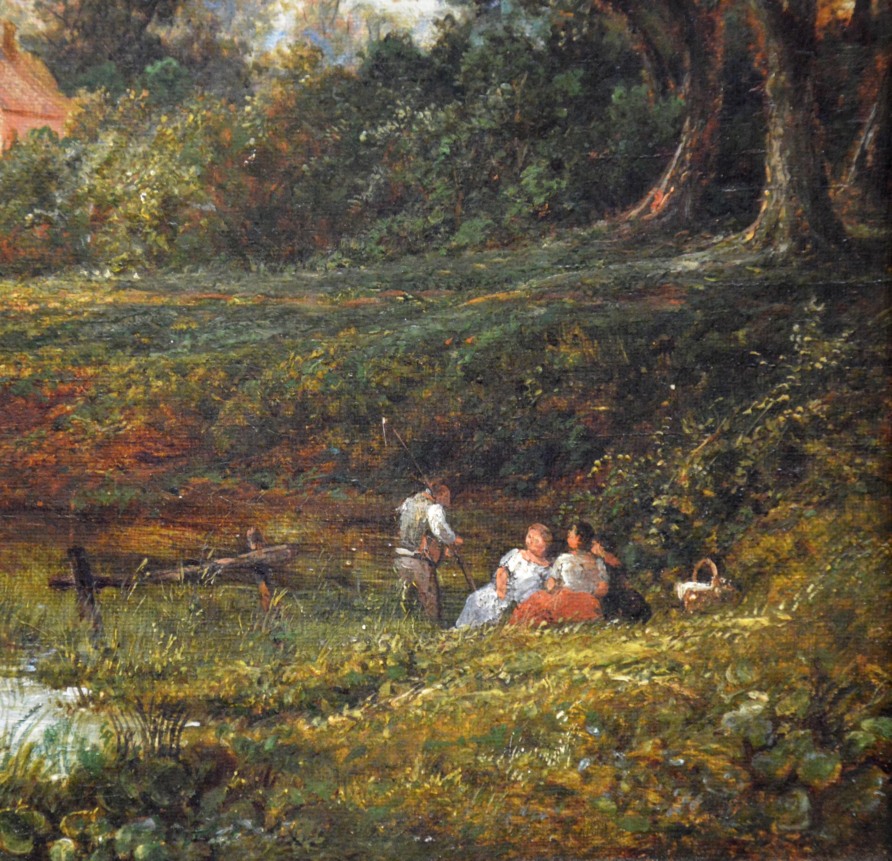 19th Century English Summer Landscape with Figures by a Stream - Victorian Painting by Benjamin Shipham