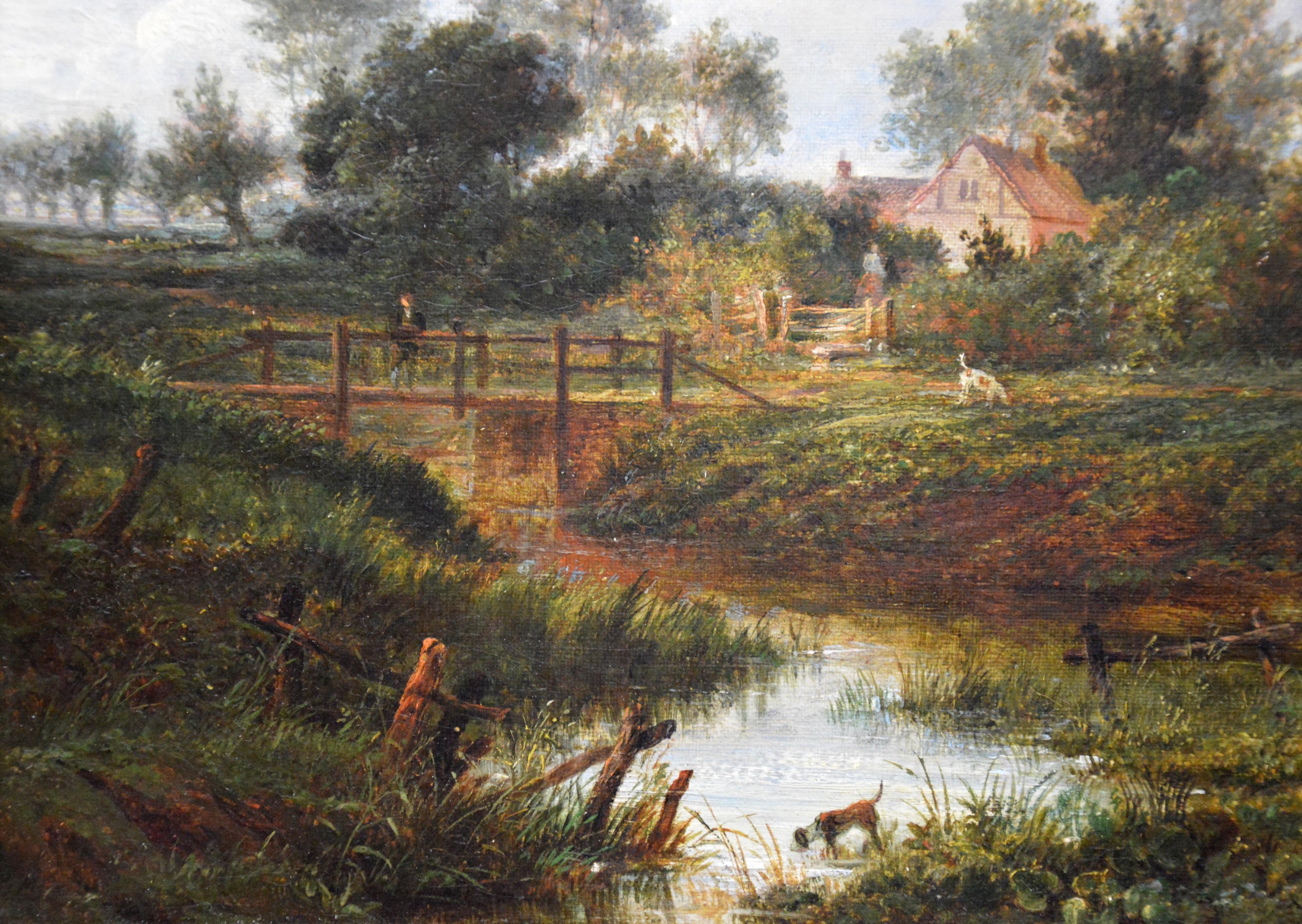 19th Century English Summer Landscape with Figures by a Stream 1