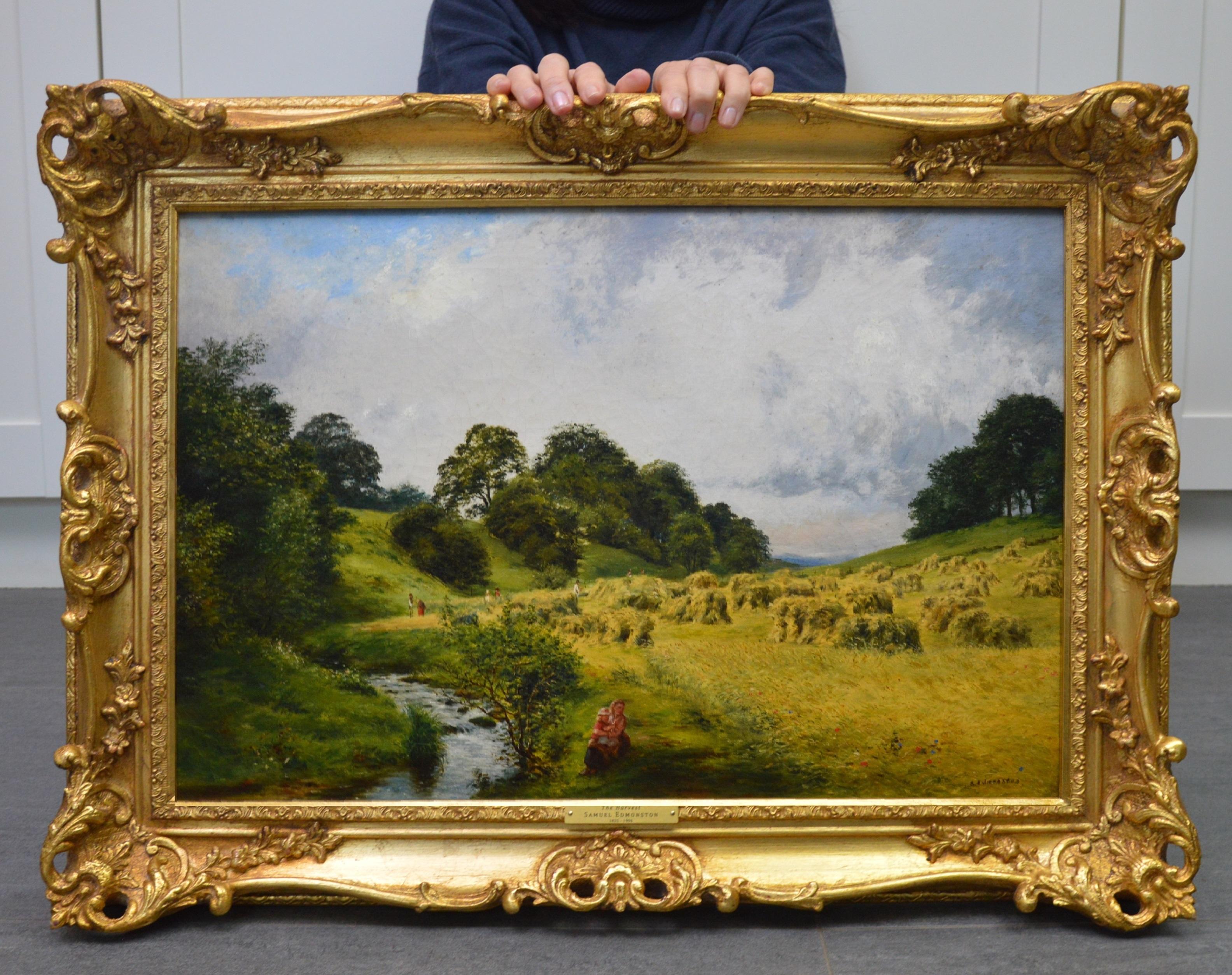 La moisson - peinture à l'huile paysage d'été du 19ème siècle - Painting de Samuel Edmonston