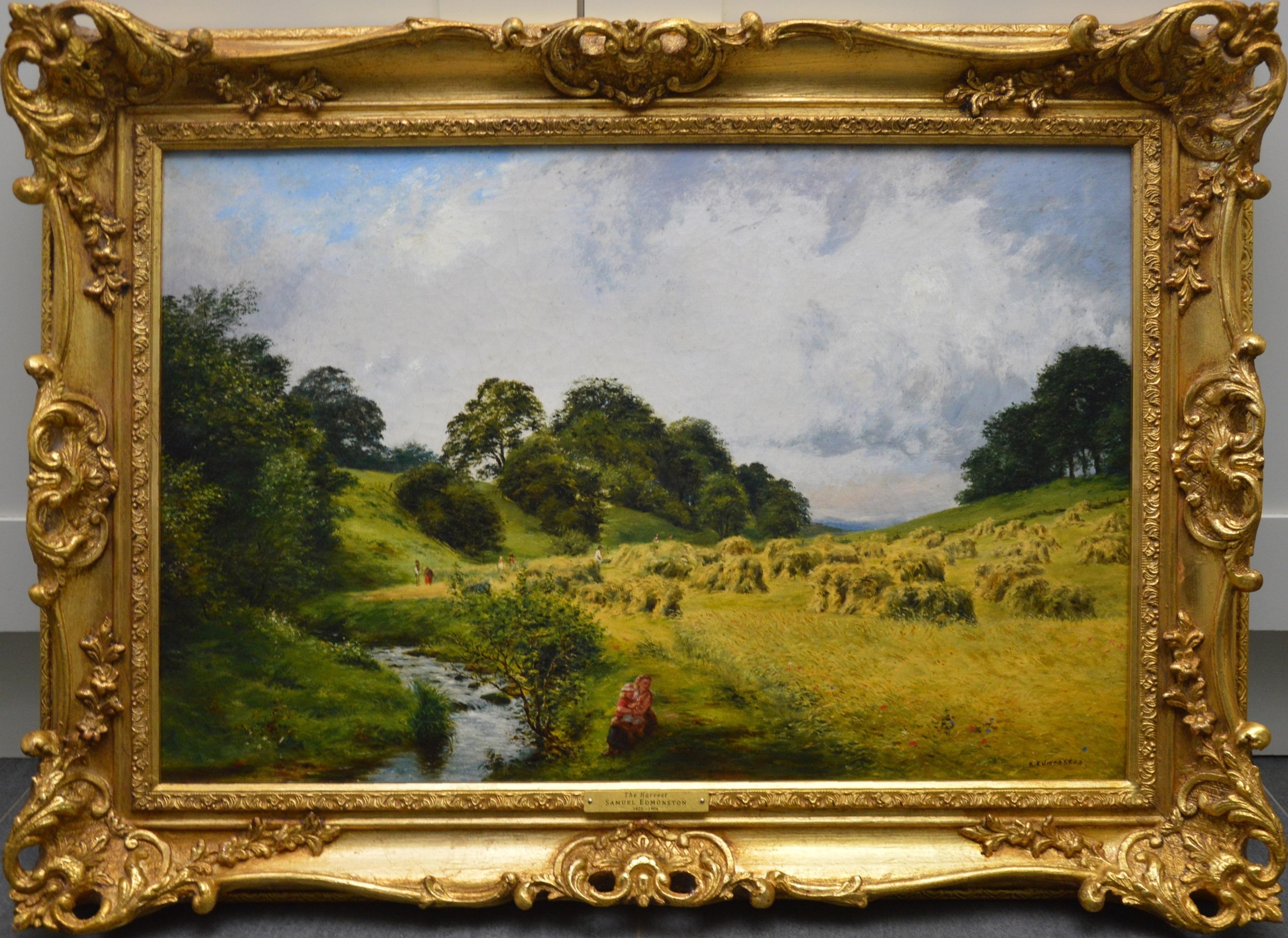 Figurative Painting Samuel Edmonston - La moisson - peinture à l'huile paysage d'été du 19ème siècle