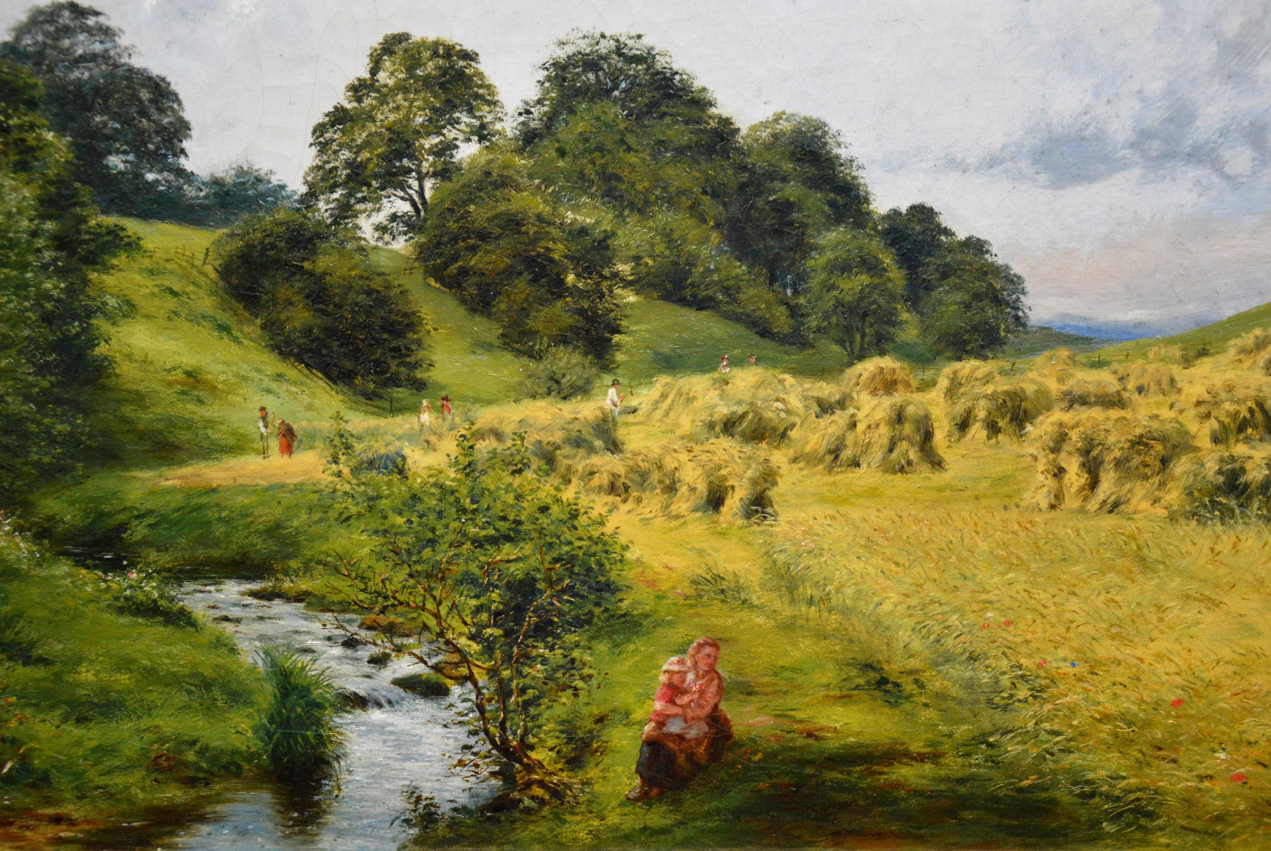 La moisson - peinture à l'huile paysage d'été du 19ème siècle - Marron Figurative Painting par Samuel Edmonston