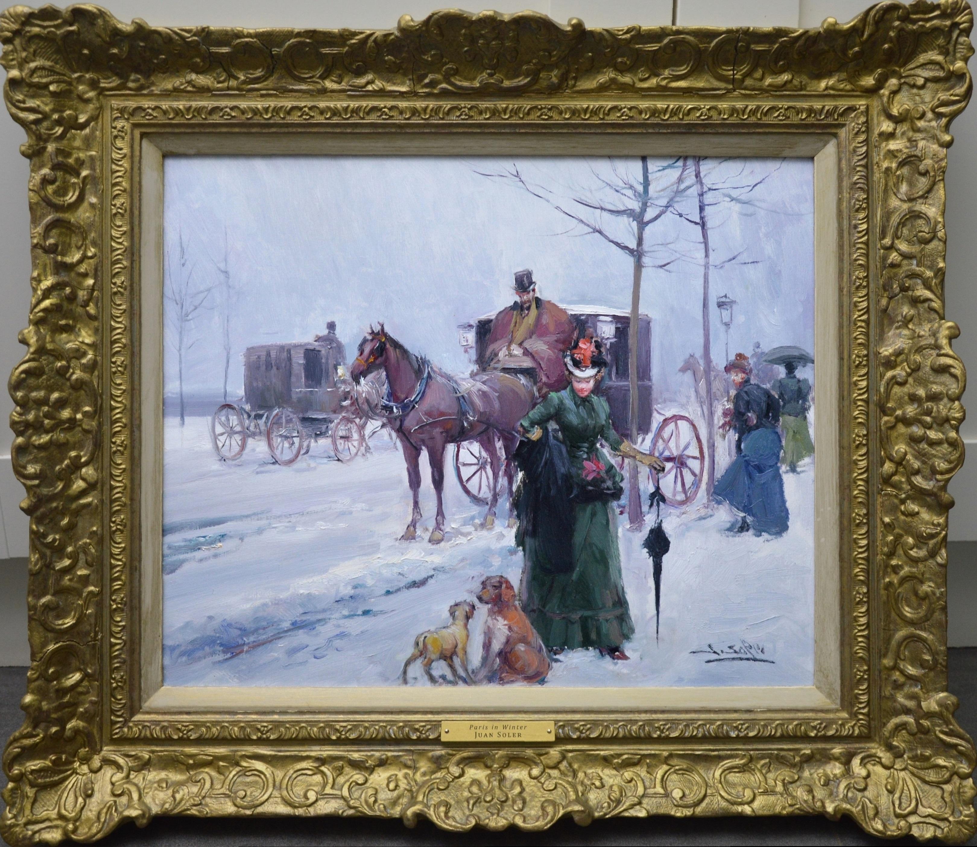 Juan Soler Landscape Painting - Paris in Winter - Post Impressionist Oil Painting of Belle Epoque France