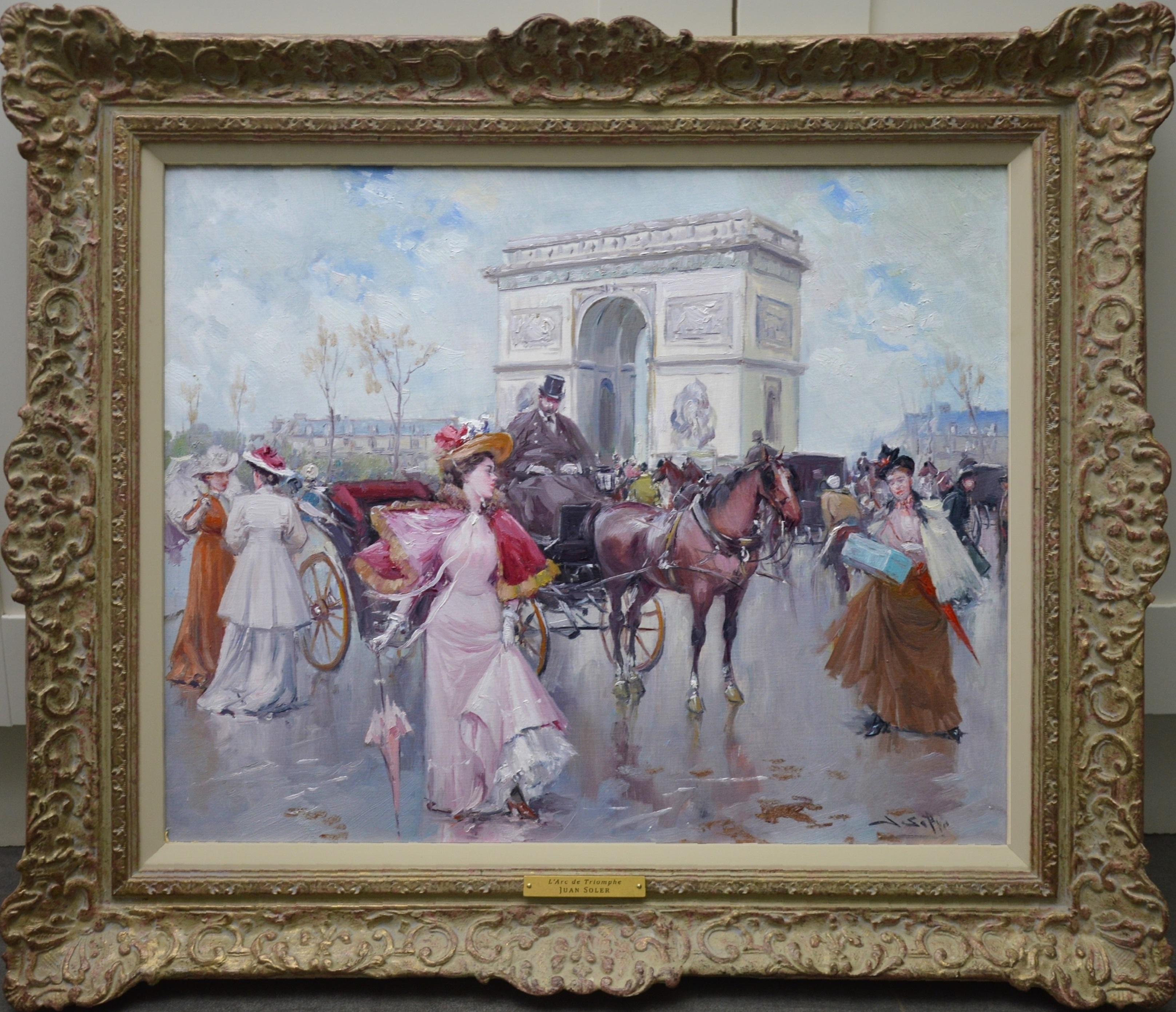 Juan Soler Landscape Painting - L'arc de Triomphe - Post Impressionist Oil Painting of Belle Epoque Paris