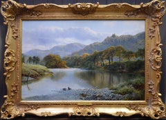 Coniston Wasser:: Herbst - 19. Jahrhundert Landschaftsgemälde aus dem 19. Jahrhundert mit Angling-Szene