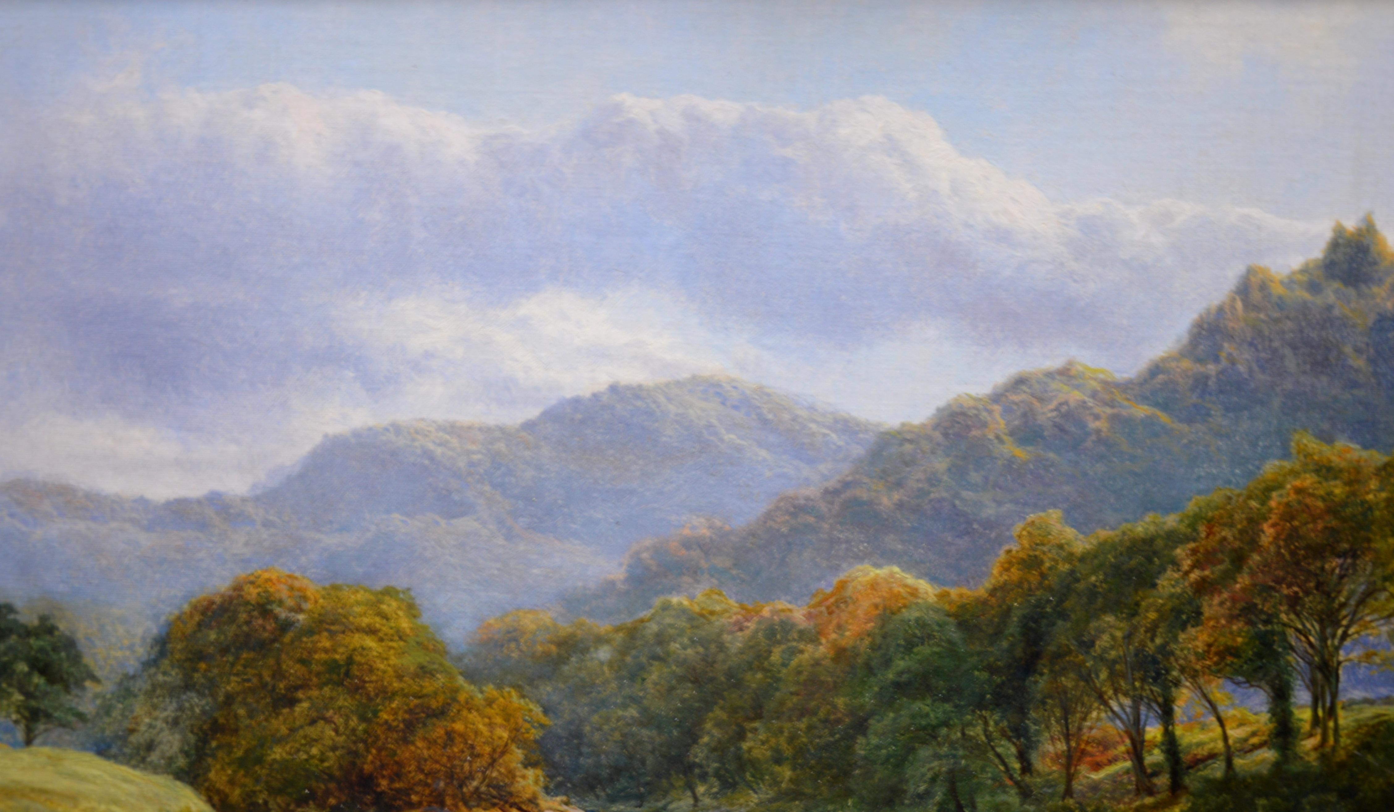 Coniston Water, Autumn - 19th Century Landscape Oil Painting of Angling Scene 1