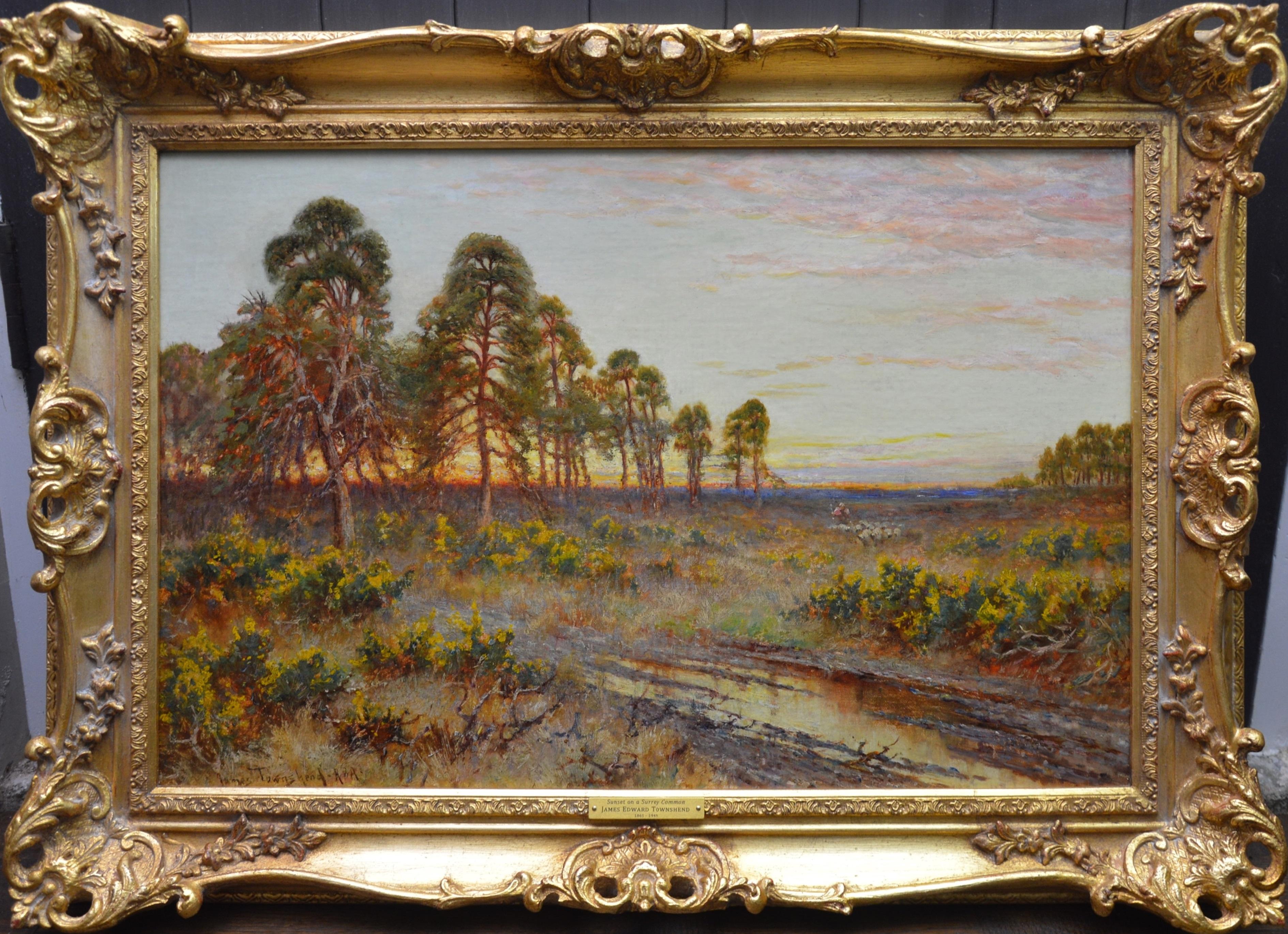 James Edward Townshend Landscape Painting - Sunset on a Surrey Common - 19th Century Summer Landscape Oil Painting